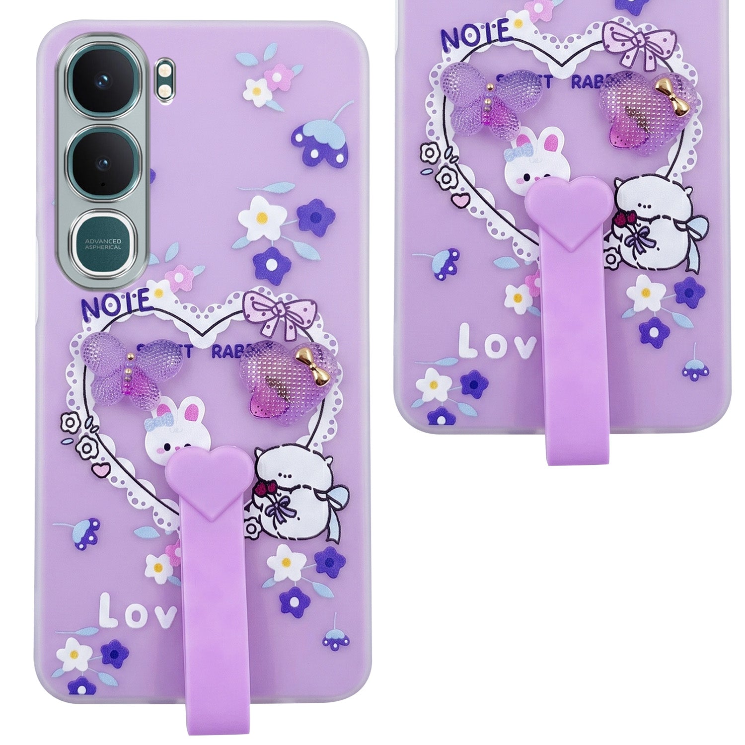 For Vivo Y31 5G Back Cover Case (3D Cute Heart Strap Holder | Camera Protection | Designer Girls Print)