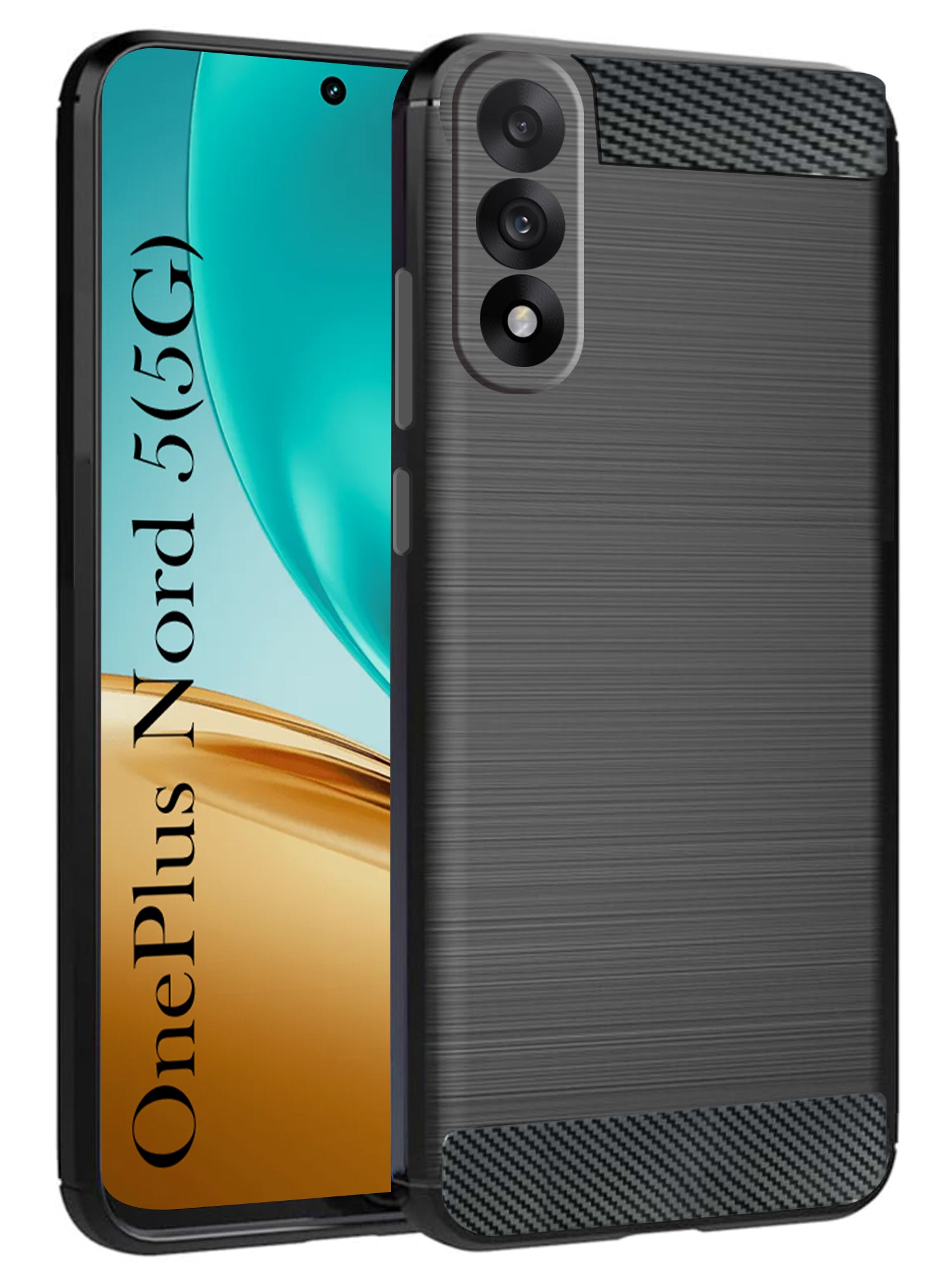 For Oneplus Nord 5 Back Cover Case ( Hybrid Armor Case | Carbon Fiber Shockproof | Soft and Flexible | Black )