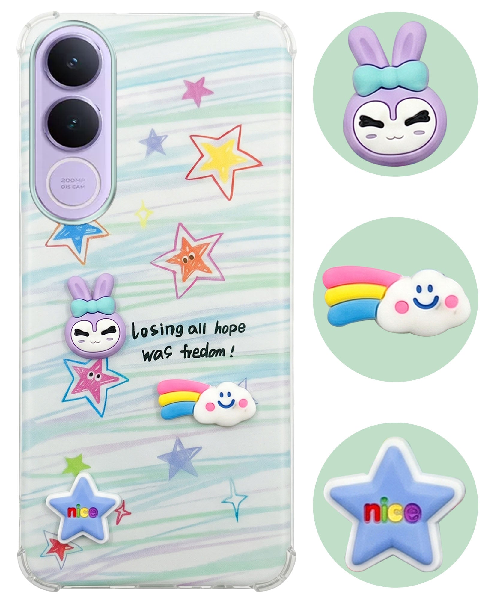 For Vivo V70 FE 5G Back Cover Case (3D Cute Cartoons | Hard Back Side Soft | Matte Premium Finish | HD Printing)