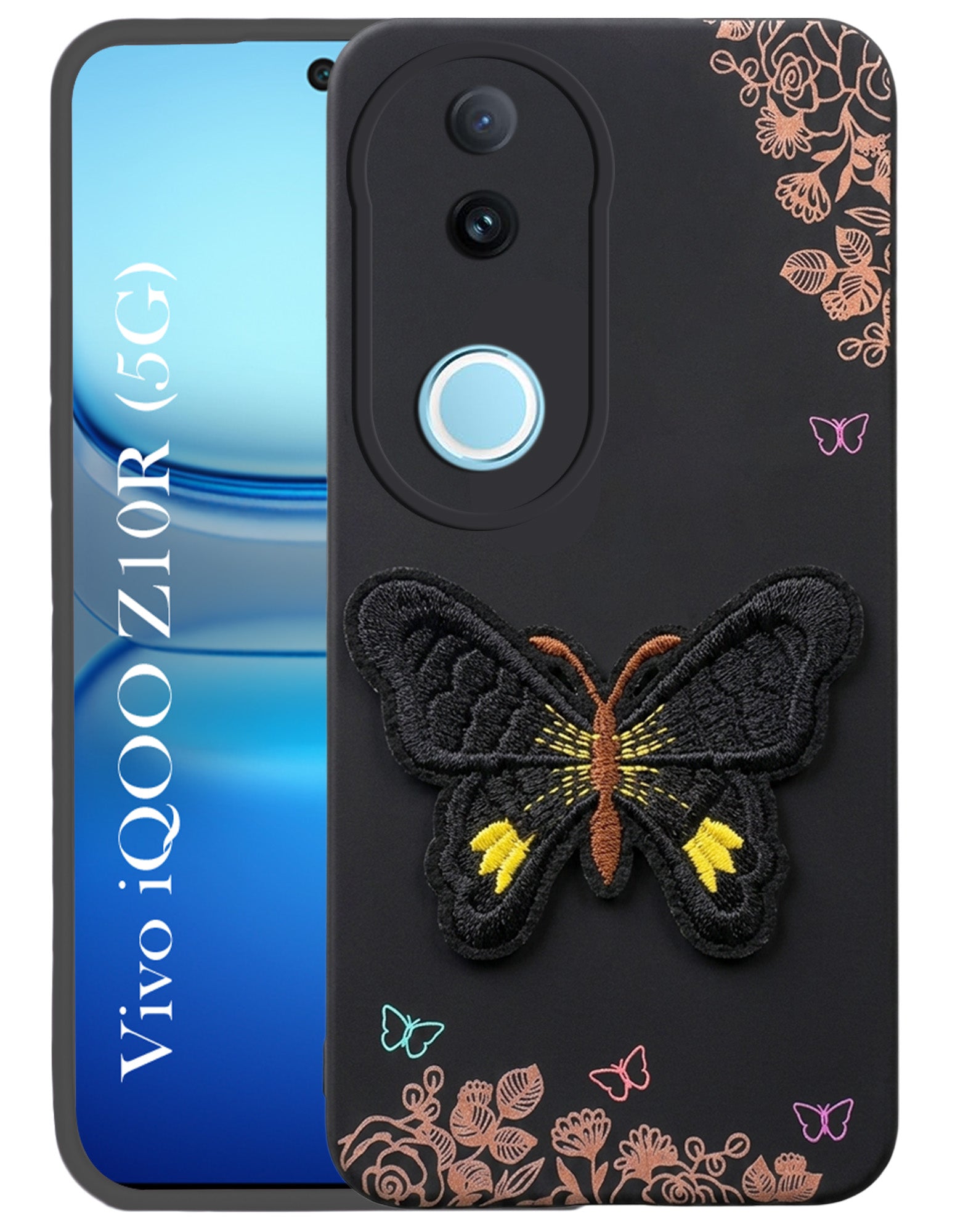 For Vivo iQOO Z10R Back Cover Case (Soft Butterfly Embroidery | Women Teen Girls | Camera Protection| Matte Silicone)