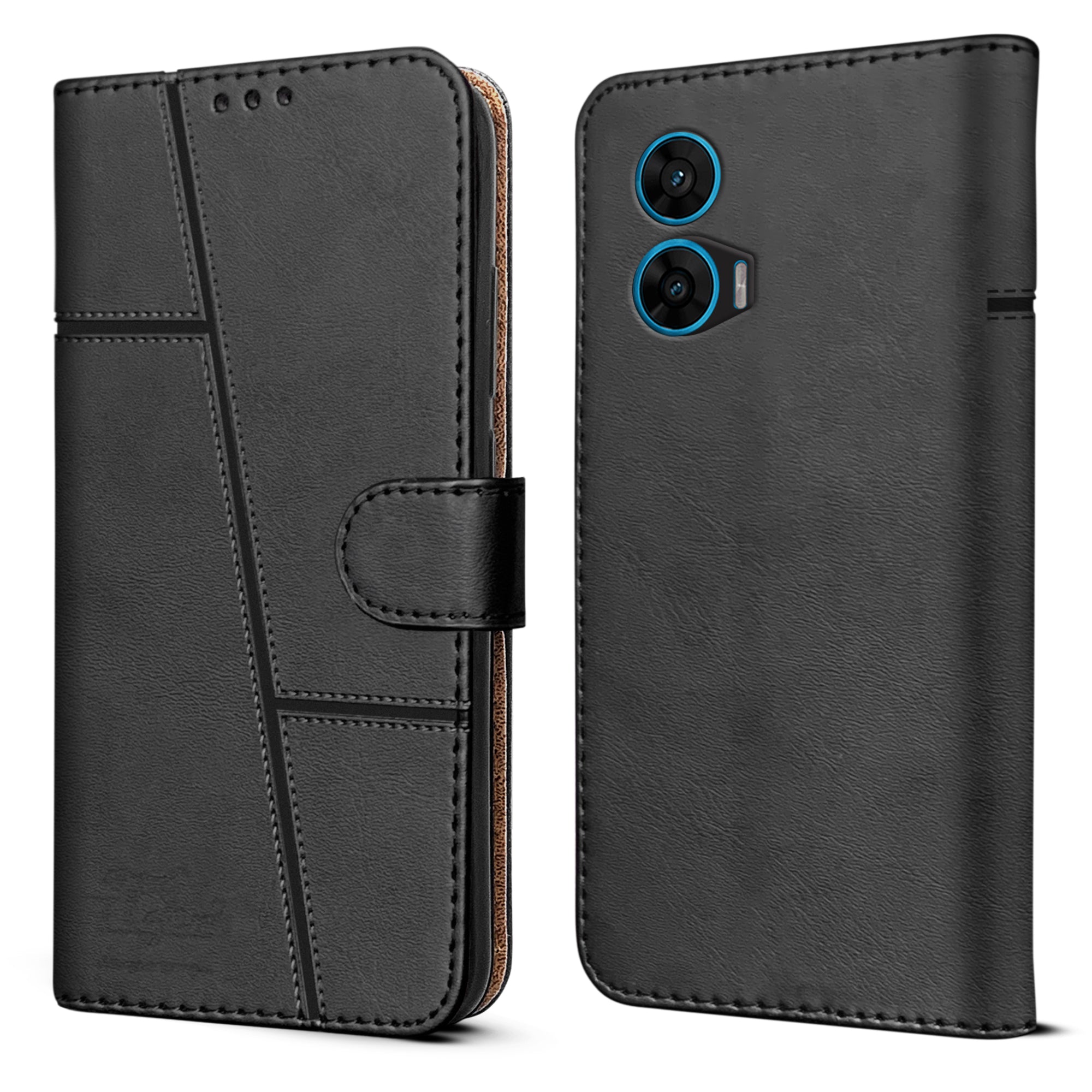 For Motorola Moto G96 Flip Cover Case ( Stitched Leather with Magnetic Closure)