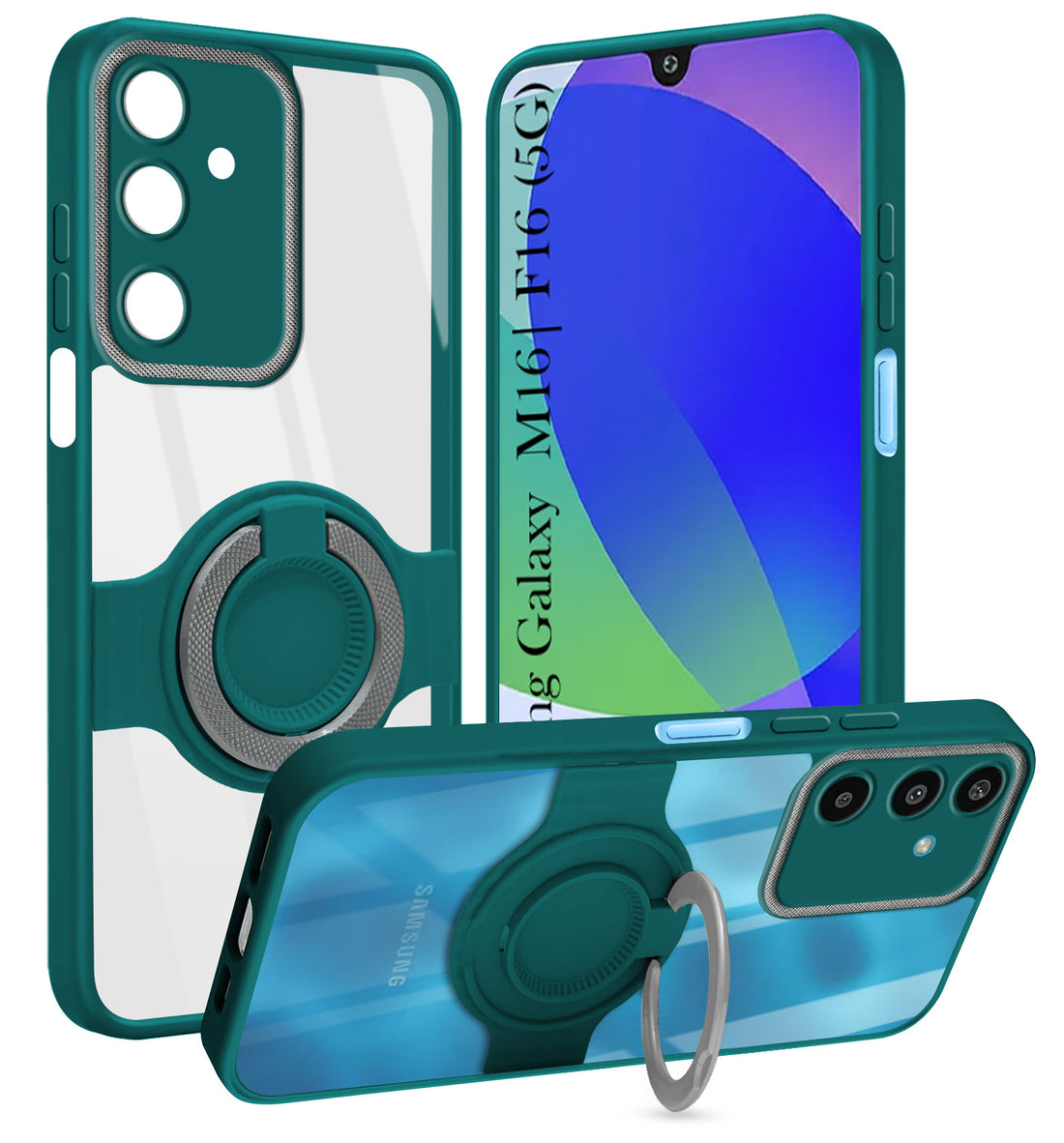 For Samsung Galaxy M16 5G | Samsung Galaxy F16 5G Back Cover Case with stand (Built-in Ring Holder Kickstand | Lifetime Anti Yellow | Camera Protection)