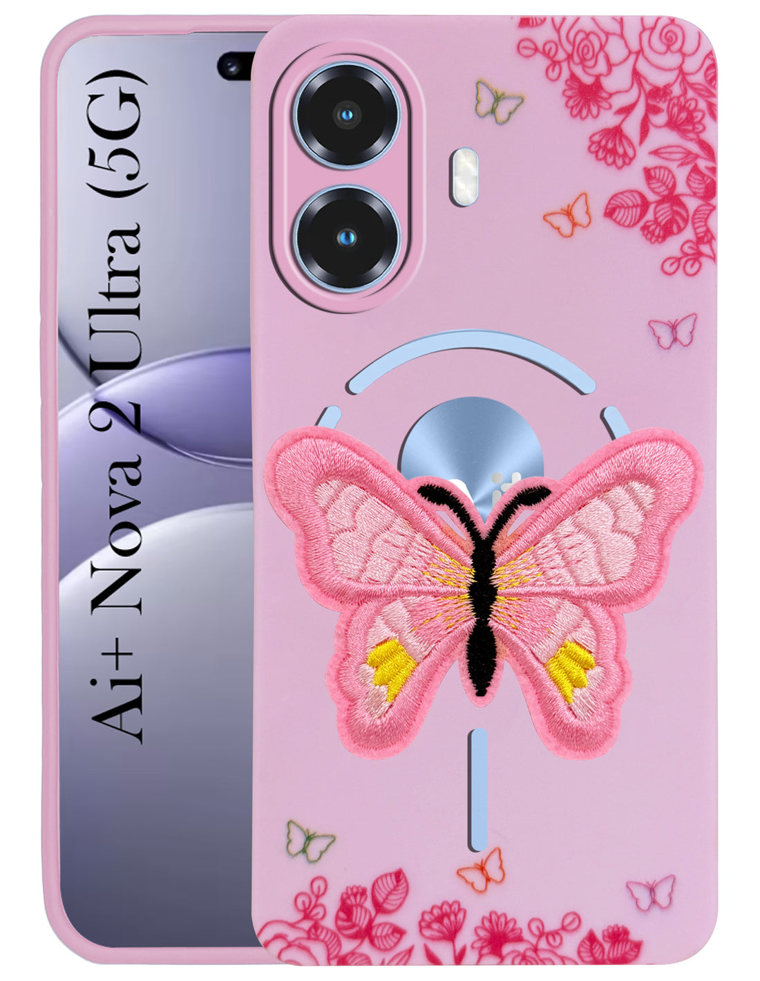 For Ai+ Nova 2 Ultra 5G Back Cover Case (Soft Butterfly Embroidery | Women Teen Girls | Camera Protection| Matte Silicone)