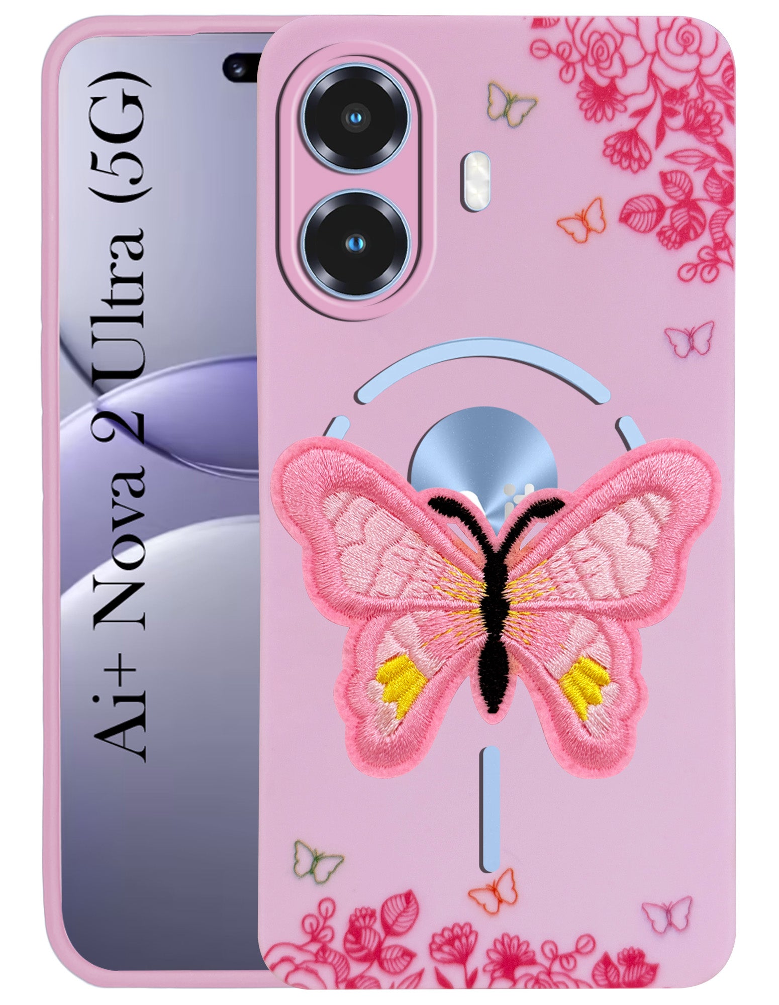 For Ai+ Nova 2 Ultra 5G Back Cover Case (Soft Butterfly Embroidery | Women Teen Girls | Camera Protection| Matte Silicone)