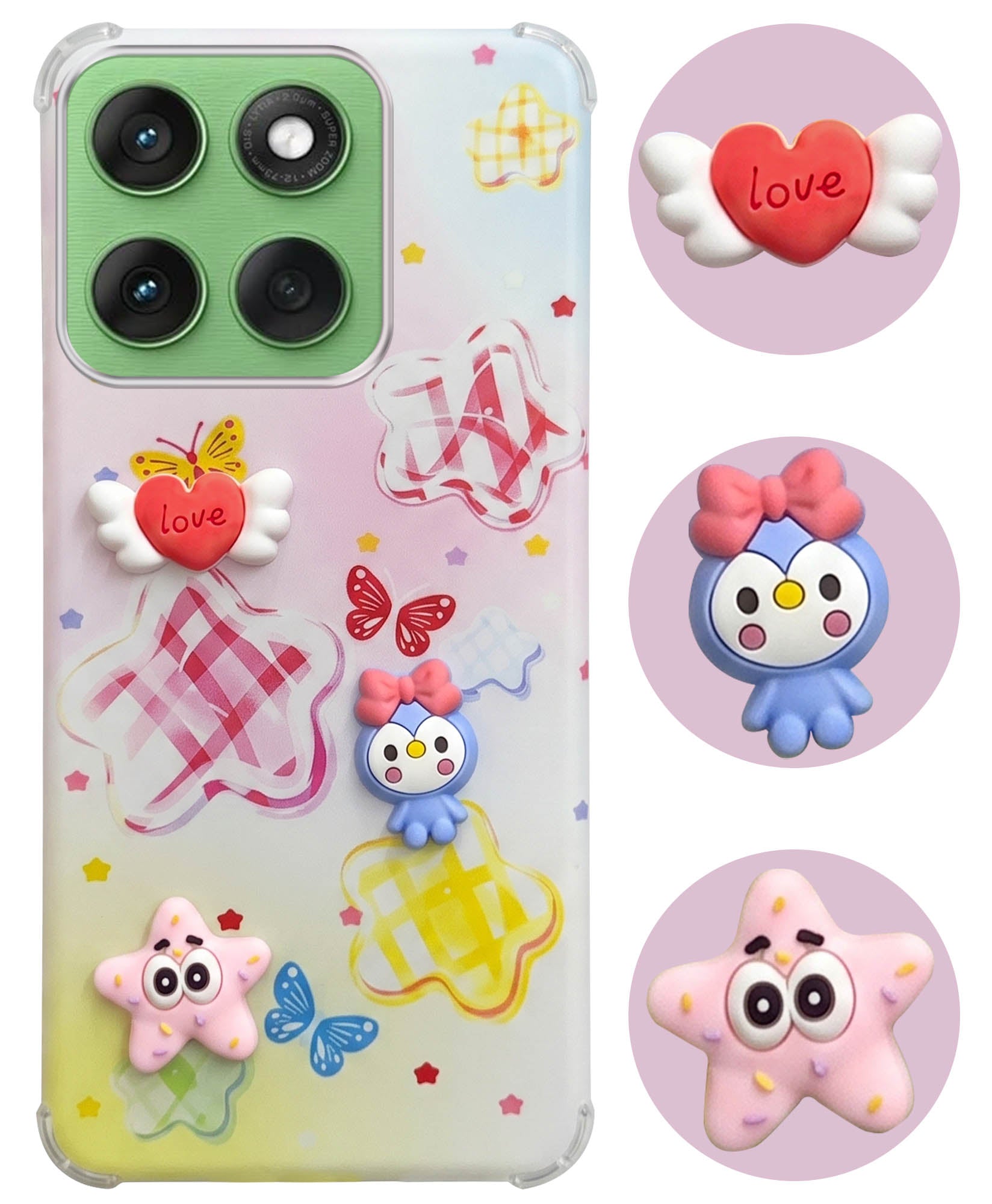 For Motorola Moto Edge 60 Back Cover Case (3D Cute Cartoons | Hard Back Side Soft | Matte Premium Finish | HD Printing)