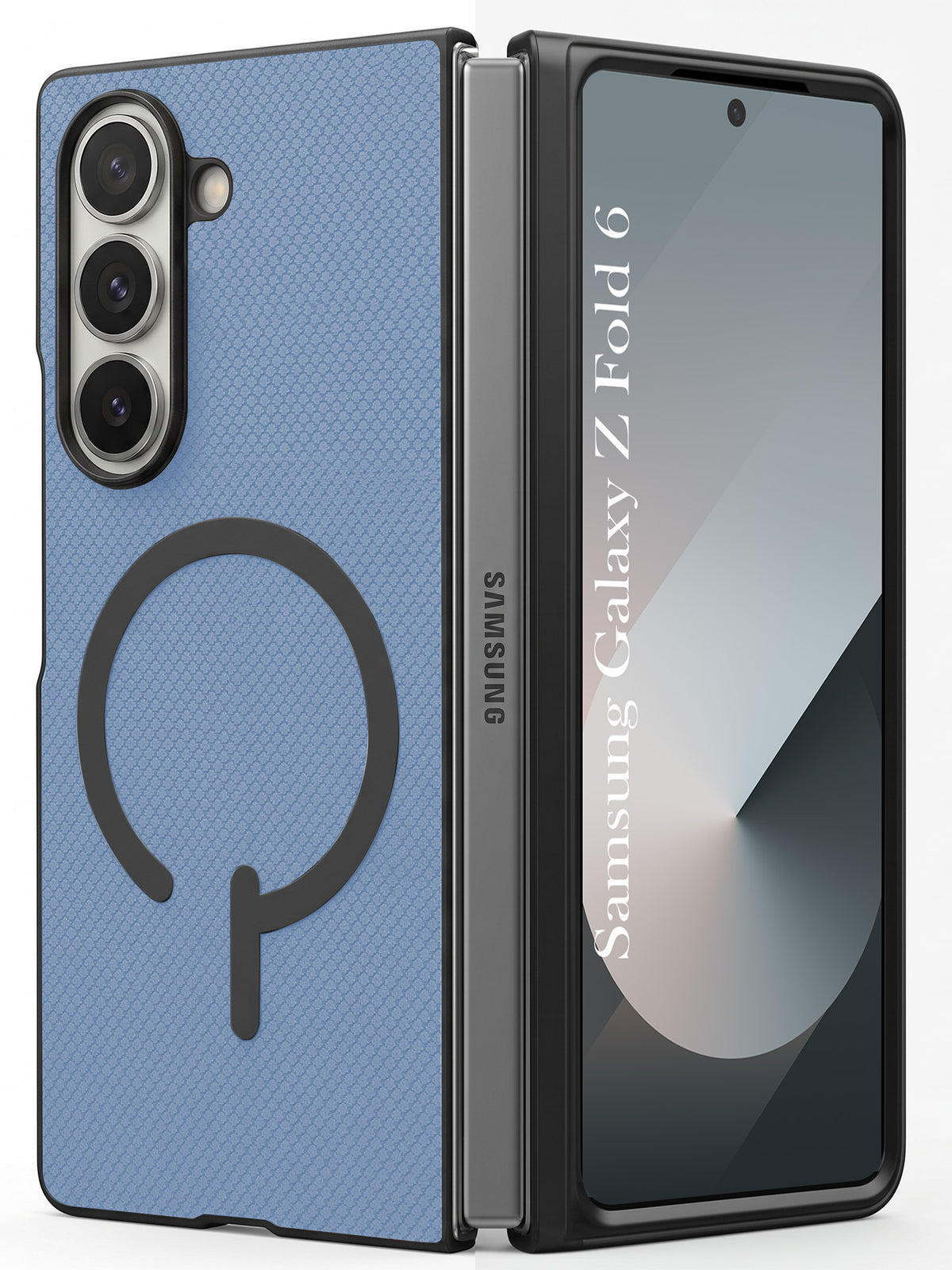 For Samsung Galaxy Z Fold 6 5G Premium Magnetic Back Cover Case (MagSafe Compatible | 180° Folding Design | Soft Microfiber Inner Lining | Textured Blue Finish)