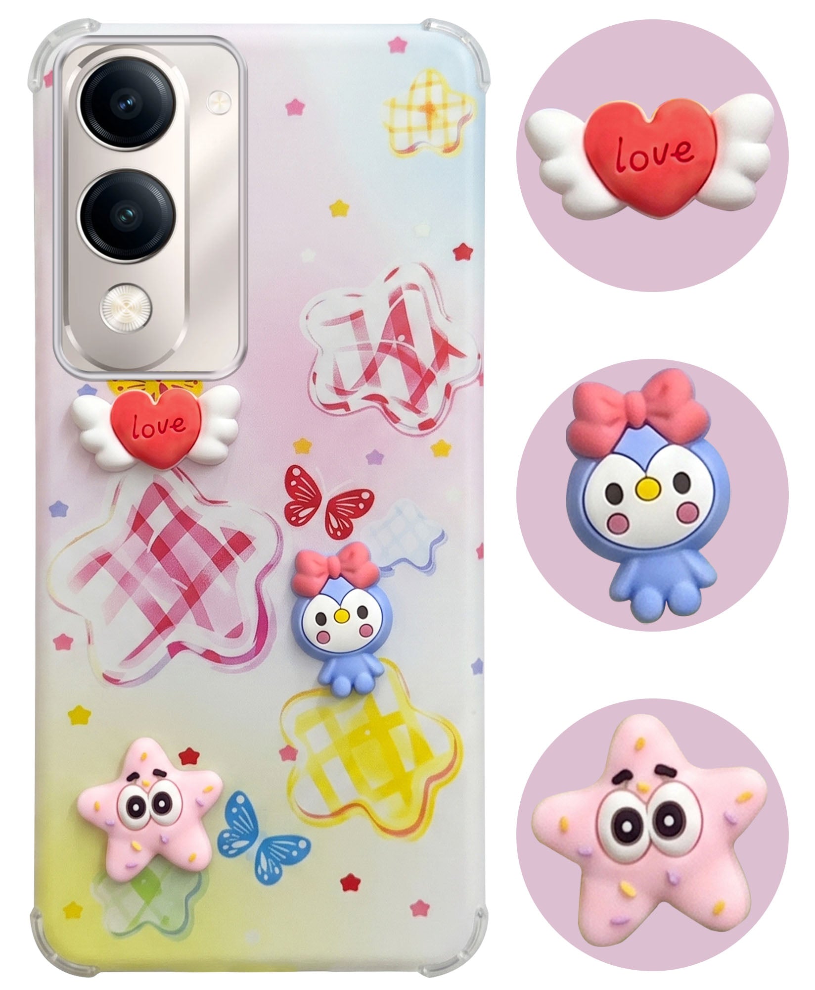 For Vivo Y19 | Vivo Y19e | Vivo T4 Lite Back Cover Case (3D Cute Cartoons | Hard Back Side Soft | Matte Premium Finish | HD Printing)