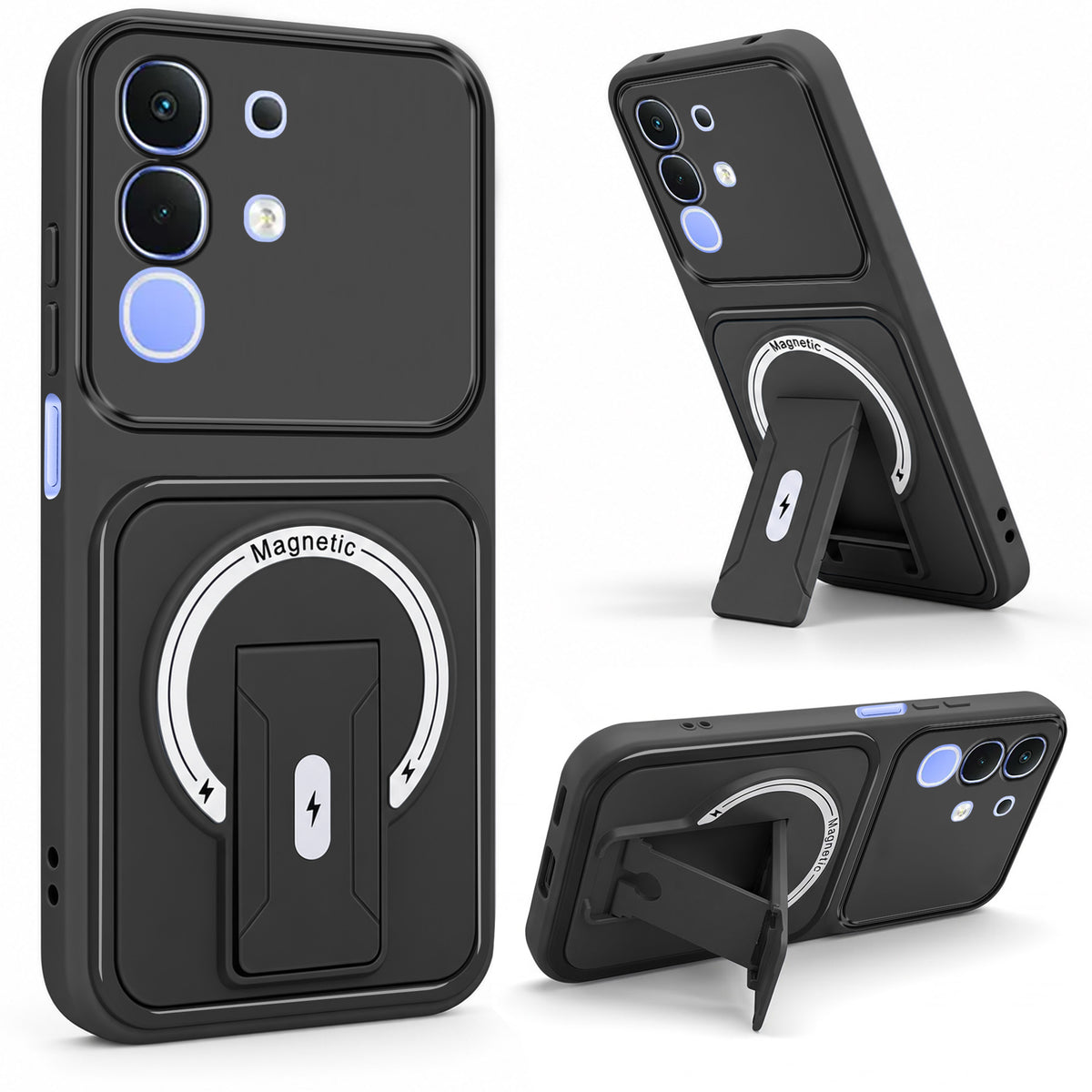 For Vivo iQOO Z10x Back Case Cover Metallic (Hybrid Armor Kickstand | MagSafe Compatible | Camera Protection Shockproof)