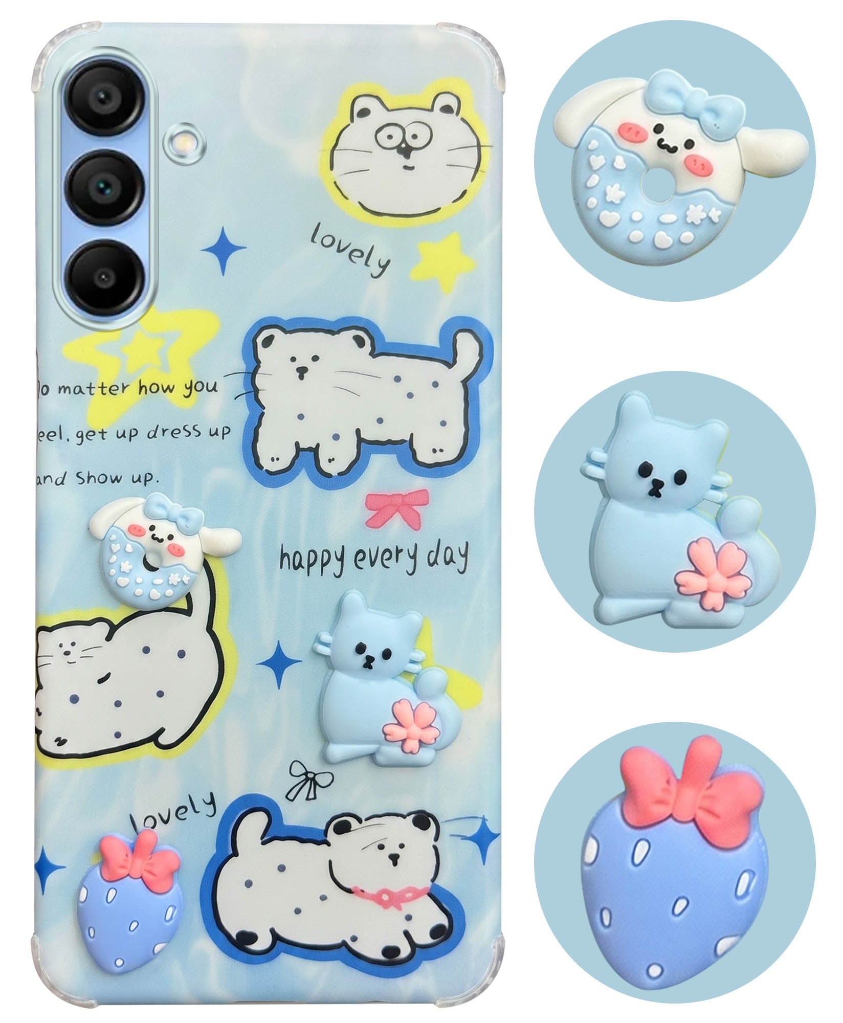 For Samsung Galaxy A15 5G Back Cover Case (3D Cute Cartoons | Hard Back Side Soft | Matte Premium Finish | HD Printing)