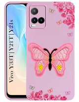 For Vivo Y33T | Vivo Y21T | Vivo Y21s Back Cover Case (Soft Butterfly Embroidery | Women Teen Girls | Camera Protection| Matte Silicone)