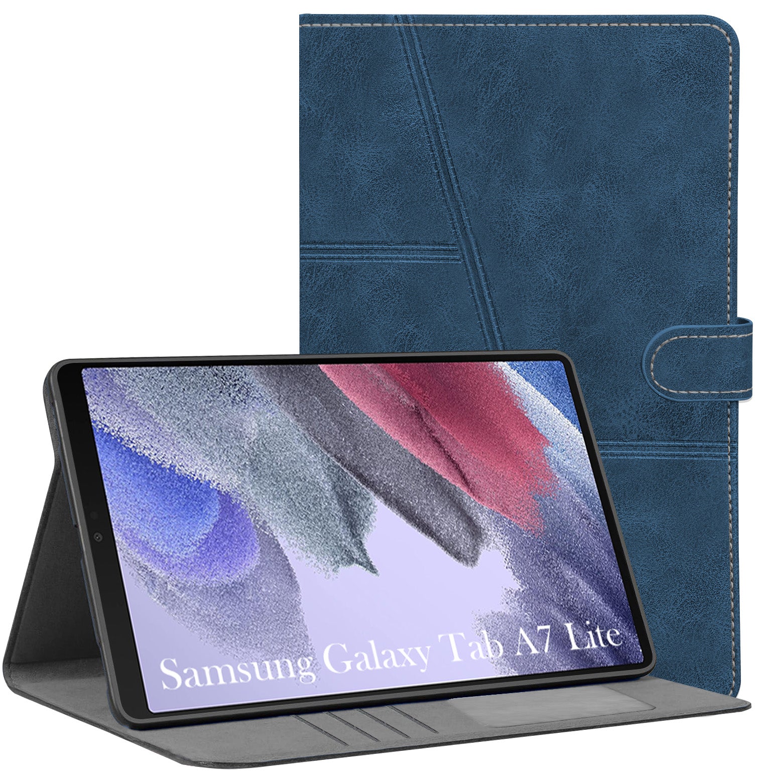 For Samsung Galaxy Tab A7 Lite 8.7 Inch SM-T225/T220/T225N/T227U Flip Cover Folio Case (PU Leather | Multi-Angle Smart Stand | Card Storage Slots | Silicone Back Pouch)