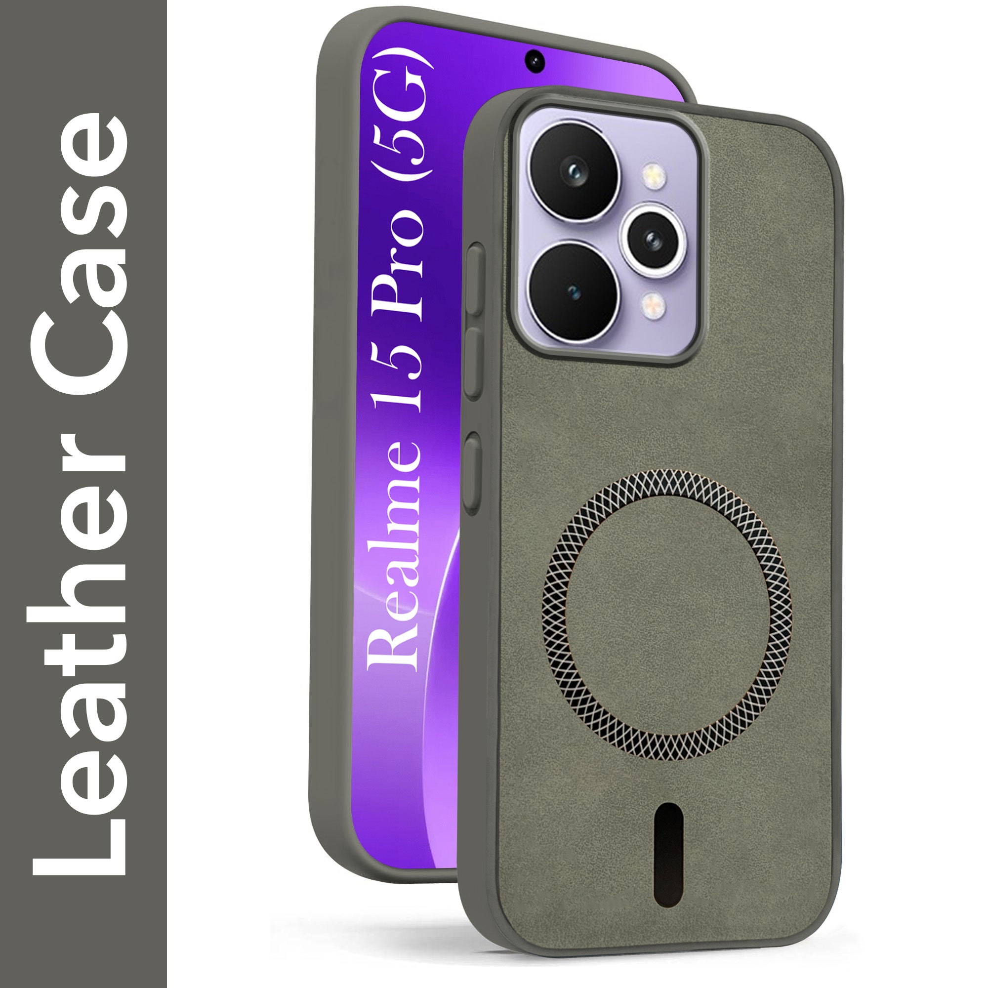 For Realme 15 Pro Back Cover Case Leather Finish (MagSafe Compatible Wireless Charging | Soft Touch | Camera Bump Protection)