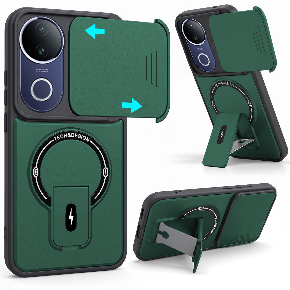 For Vivo T4R Back Case Cover Metallic (Hybrid Armor Kickstand | Sliding Shutter Camera Protection | MagSafe Compatible)