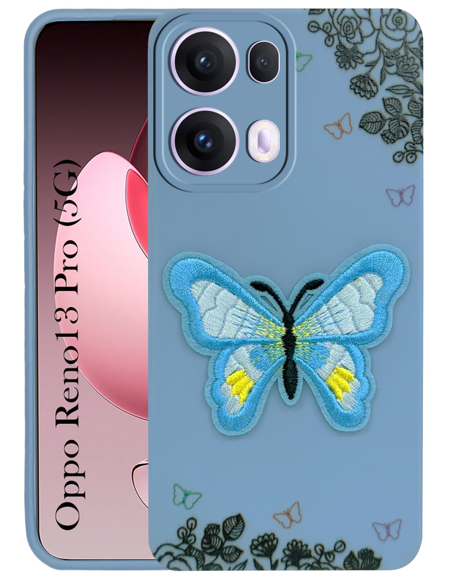 For Oppo Reno13 Pro 5G | Oppo Reno 13 Pro 5G Back Cover Case (Soft Butterfly Embroidery | Women Teen Girls | Camera Protection| Matte Silicone)