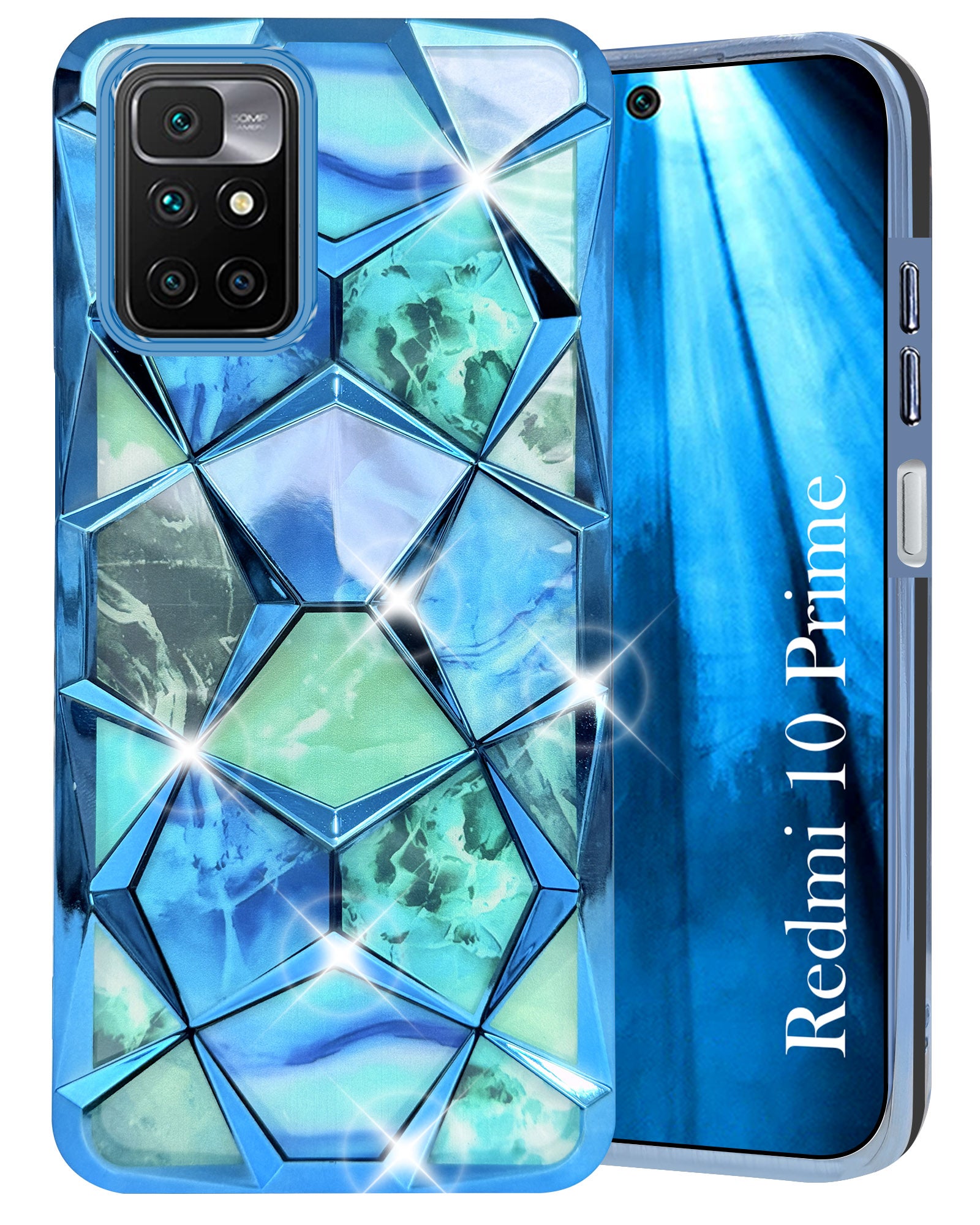 For Xiaomi Mi Redmi 10 Prime Back Cover Case (Dual Design Glitter Sparkle and Detachable Diamond Print Case | Soft and Flexible)