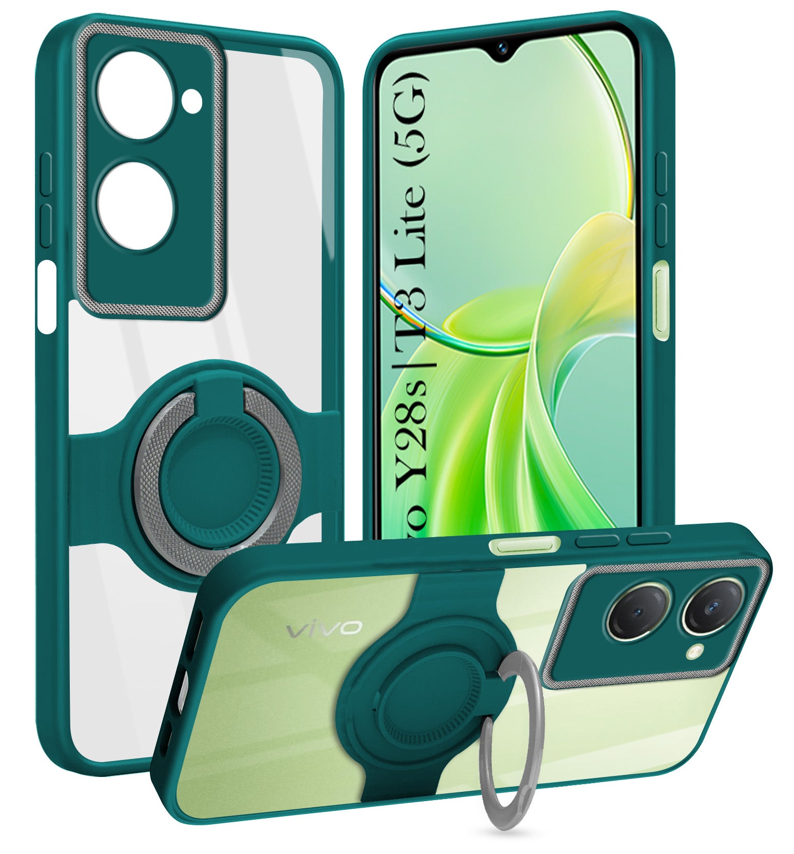 For Vivo T3 Lite 5G | Vivo Y28s 5G Back Cover Case with stand (Built-in Ring Holder Kickstand | Lifetime Anti Yellow | Camera Protection)