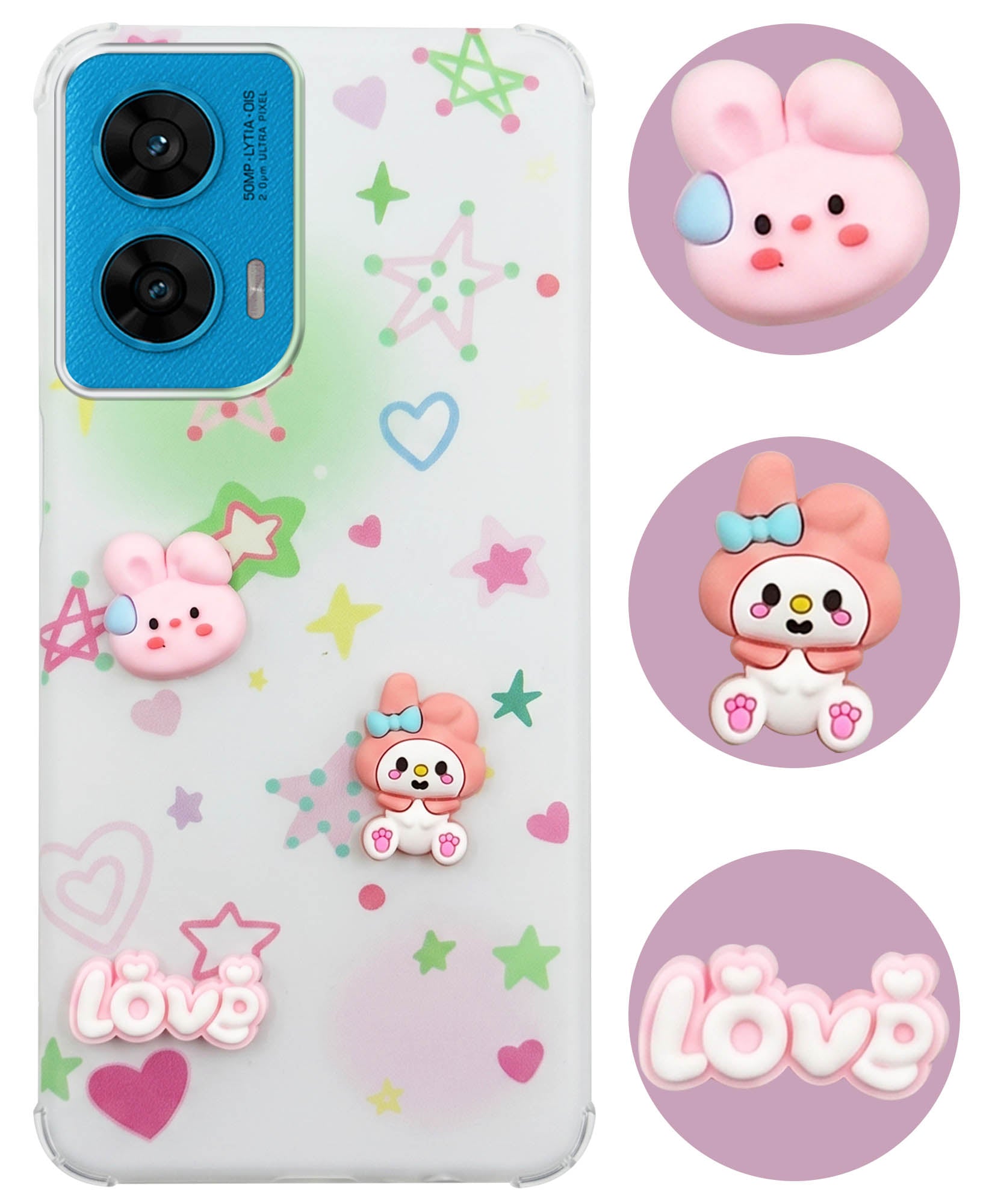 For Motorola Moto G96 Back Cover Case (3D Cute Cartoons | Hard Back Side Soft | Matte Premium Finish | HD Printing)