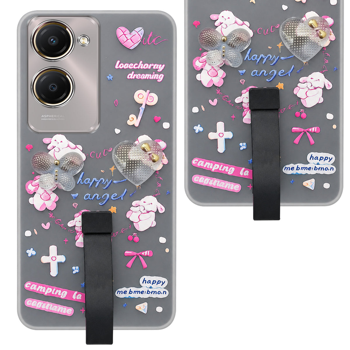 For Vivo Y28s 5G | Vivo T3 Lite 5G Back Cover Case (3D Cute Heart Strap Holder | Camera Protection | Designer Girls Print)