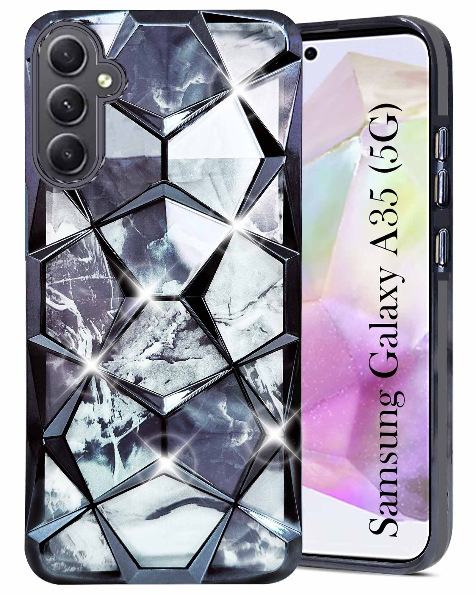 For Samsung Galaxy A35 5G Back Cover Case ( Dual Design Glitter Sparkle and Detachable Diamond Print Case | Soft and Flexible)