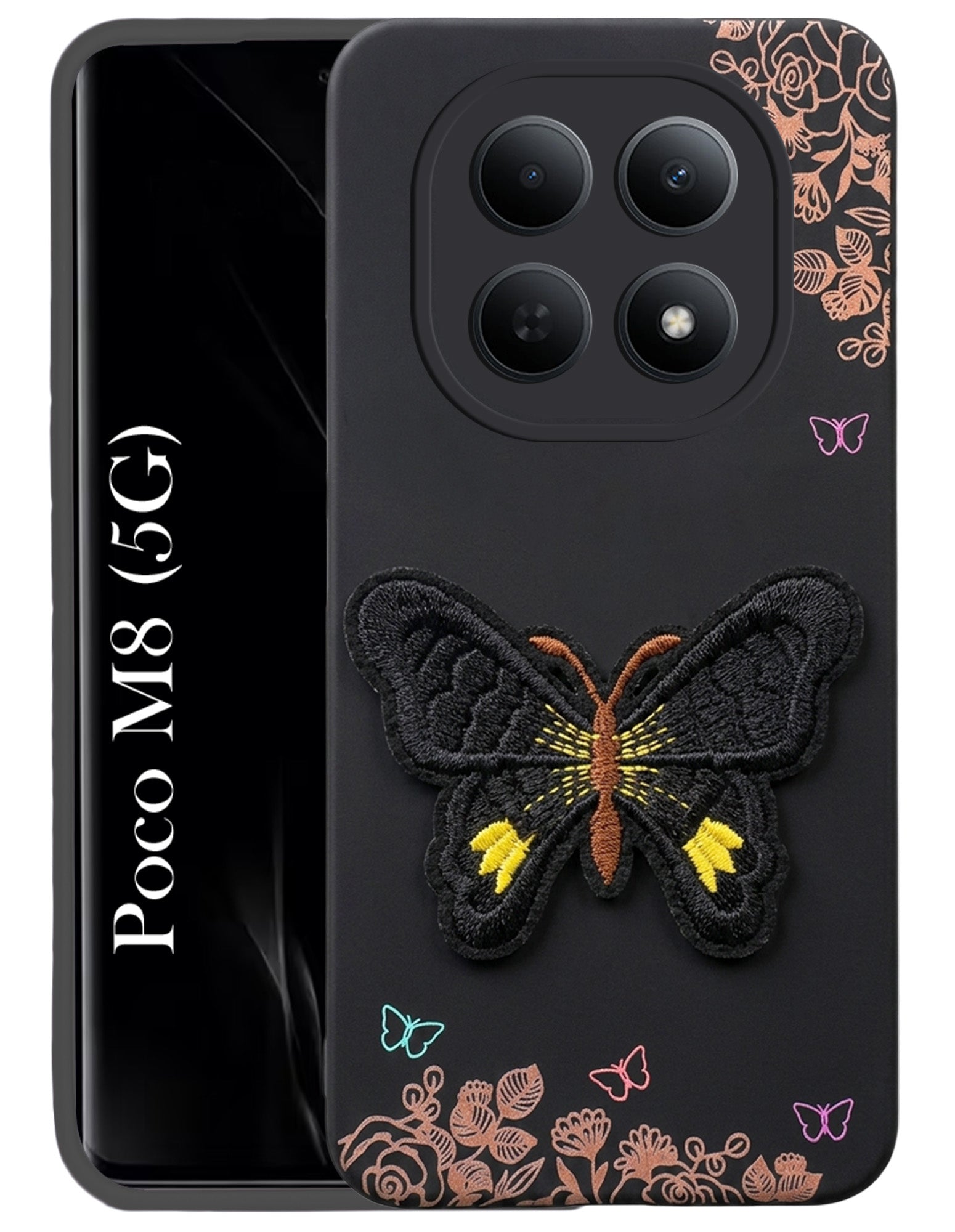 For Poco M8 5G Back Cover Case (Soft Butterfly Embroidery | Women Teen Girls | Camera Protection| Matte Silicone)