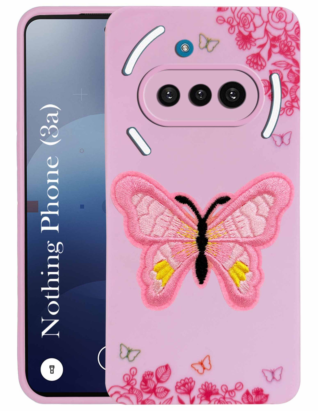 For Nothing Phone 3A Back Cover Case (Soft Butterfly Embroidery | Women Teen Girls | Camera Protection| Matte Silicone)