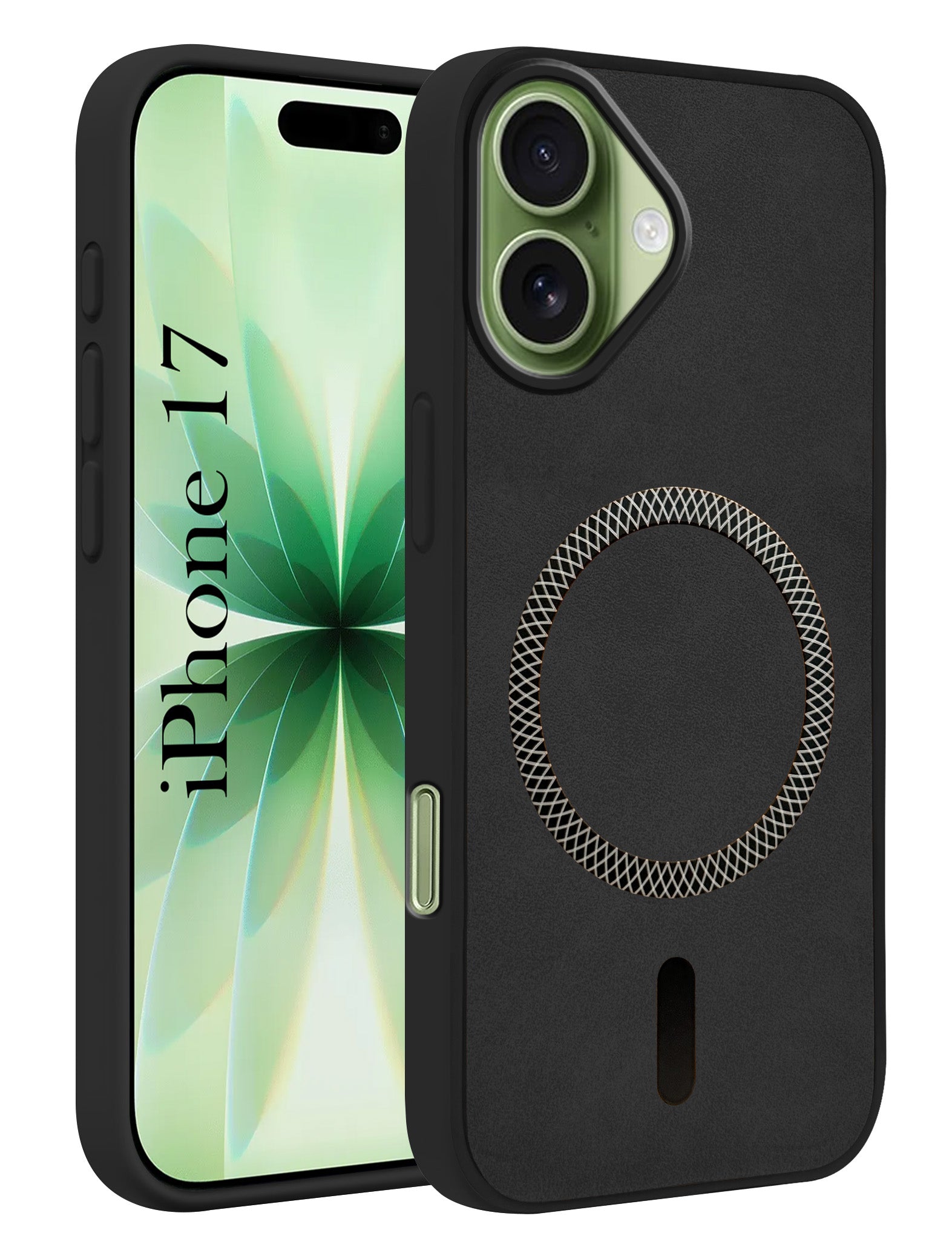 For Apple iPhone 17 Back Cover Case Leather Finish (MagSafe Compatible Wireless Charging | Soft Touch | Camera Bump Protection)