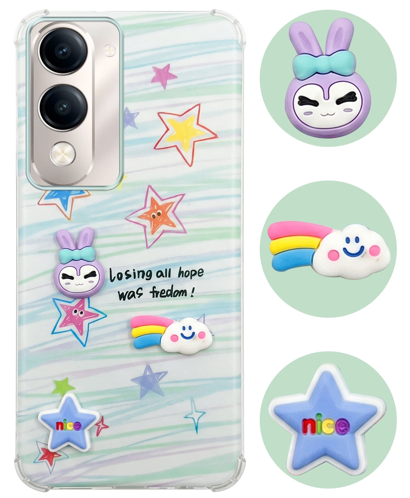 For Vivo Y19 | Vivo Y19e | Vivo T4 Lite Back Cover Case (3D Cute Cartoons | Hard Back Side Soft | Matte Premium Finish | HD Printing)