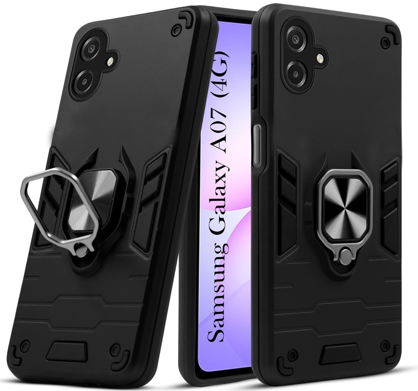 For Samsung Galaxy A07 4G Back Cover Case Hybrid Armor (Shockproof Dual Layer Polycarbonate |Ring Holder Kickstand)