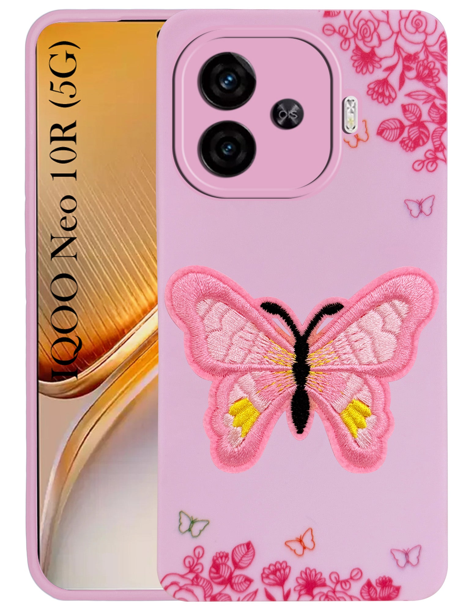 For Vivo iQOO Neo 10R Back Cover Case (Soft Butterfly Embroidery | Women Teen Girls | Camera Protection| Matte Silicone)