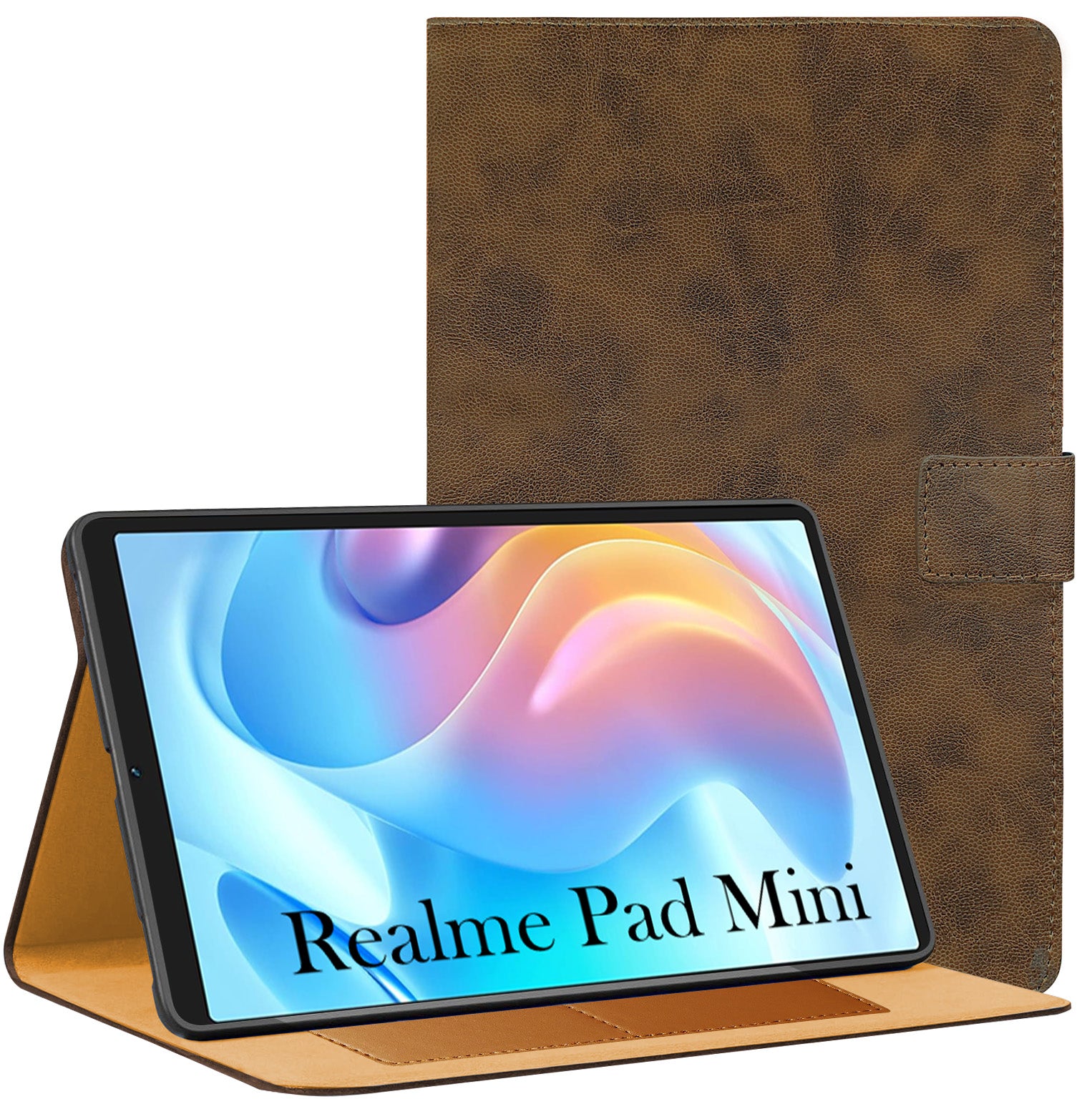 For Realme Pad Mini 8.7 Inch RMP2105/2106 Flip Cover Folio Cover (PU Matte Leather | Multi-Angle Smart Stand | Card Storage Slots | Silicone Back Pouch)