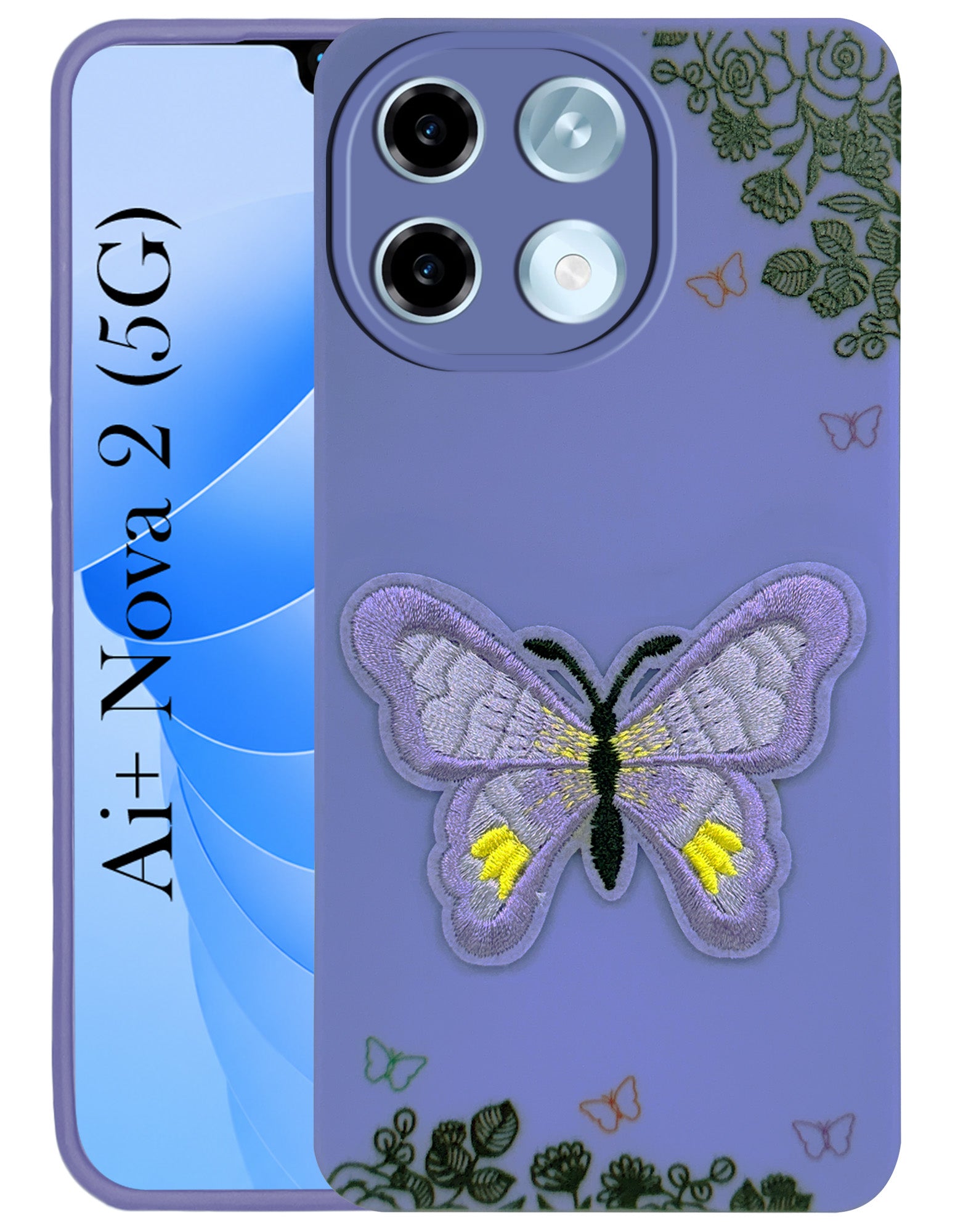 For Ai+ Nova 2 5G Back Cover Case (Soft Butterfly Embroidery | Women Teen Girls | Camera Protection| Matte Silicone)