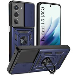 For Redmi 15 Back Cover Case Hybrid Armor (Sliding Shutter Camera Protection | Polycarbonate |Ring Holder Kickstand)