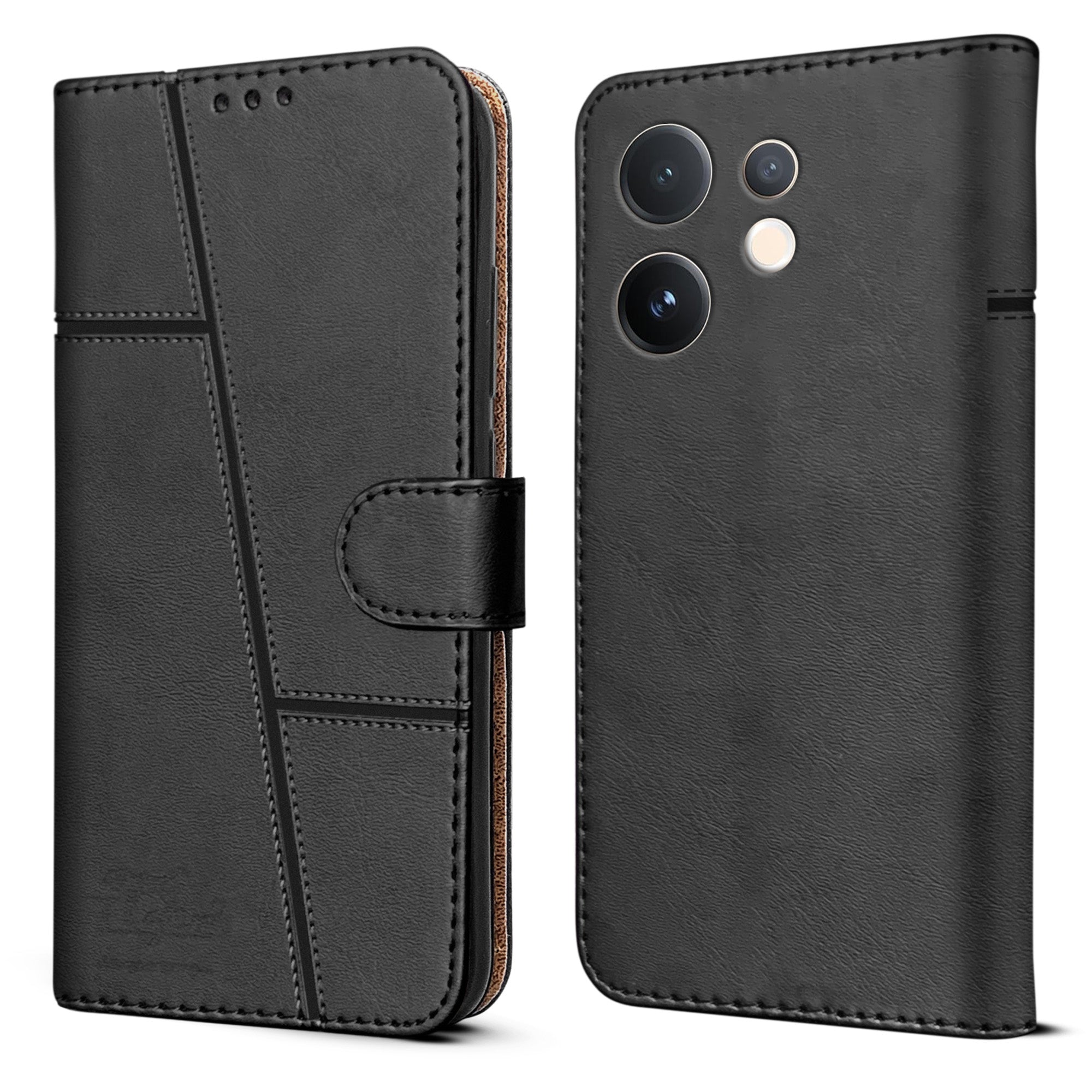 For Vivo V60 | Vivo T4 Pro Flip Cover Case ( Stitched Leather with Magnetic Closure)