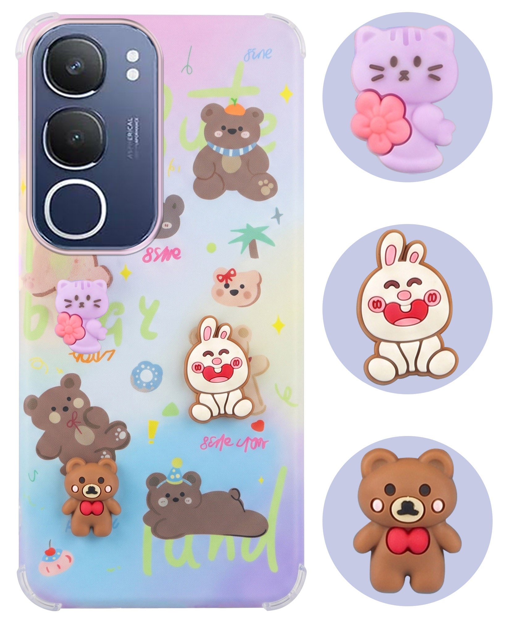 For Vivo Y29 Back Cover Case (3D Cute Cartoons | Hard Back Side Soft | Matte Premium Finish | HD Printing)