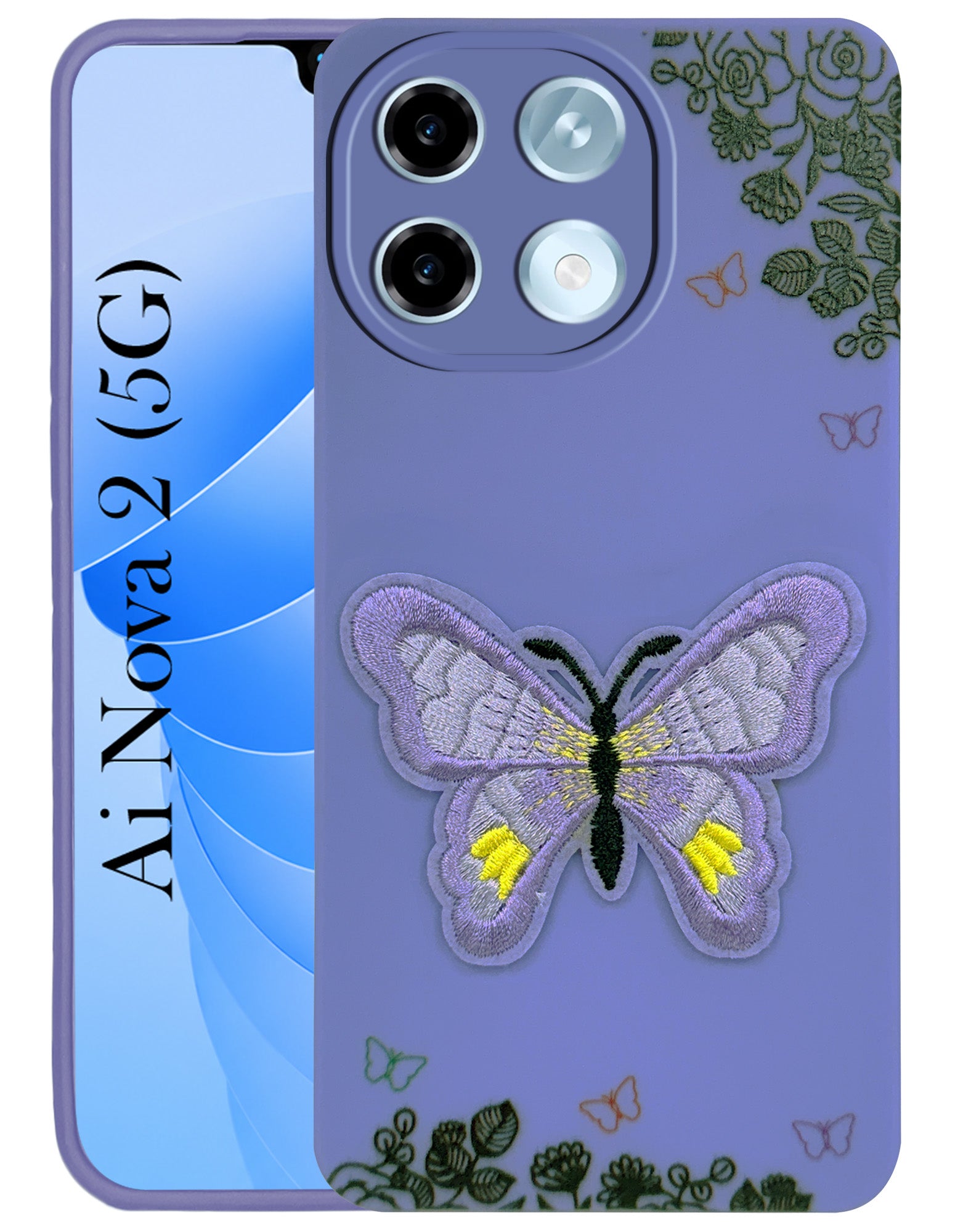 For Ai+ Nova 2 5G Back Cover Case (Soft Butterfly Embroidery | Women Teen Girls | Camera Protection| Matte Silicone)