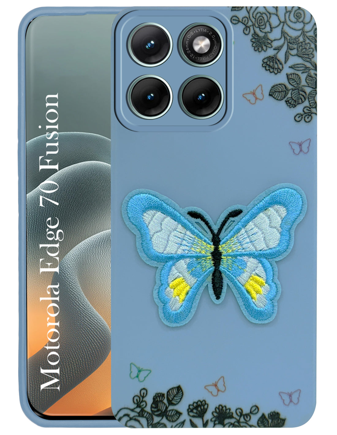 For Motorola Moto Edge 70 Fusion Back Cover Case (Soft Butterfly Embroidery | Women Teen Girls | Camera Protection| Matte Silicone)