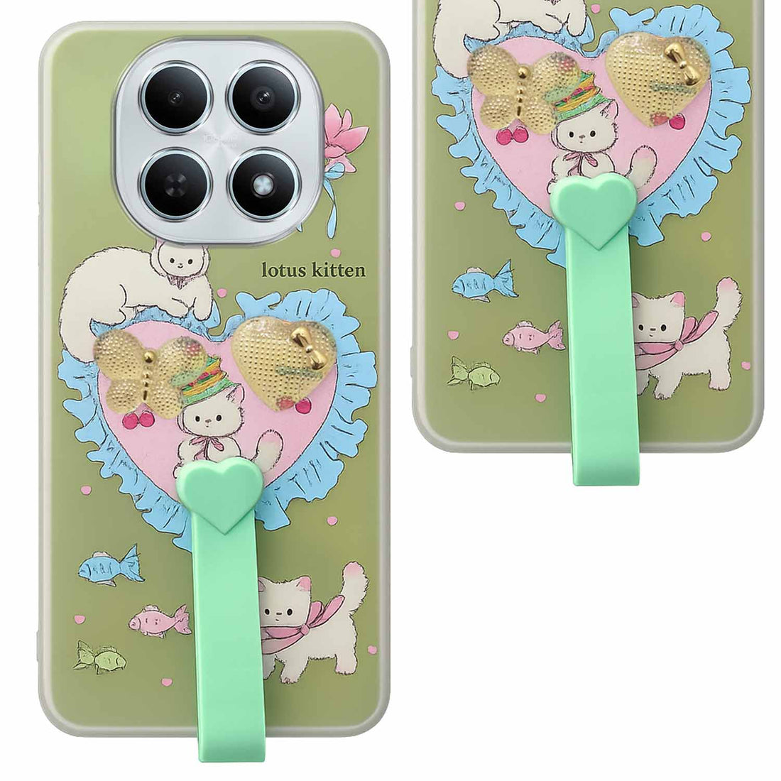 For Poco M8 5G Back Cover Case (3D Cute Heart Strap Holder | Camera Protection | Designer Girls Print)