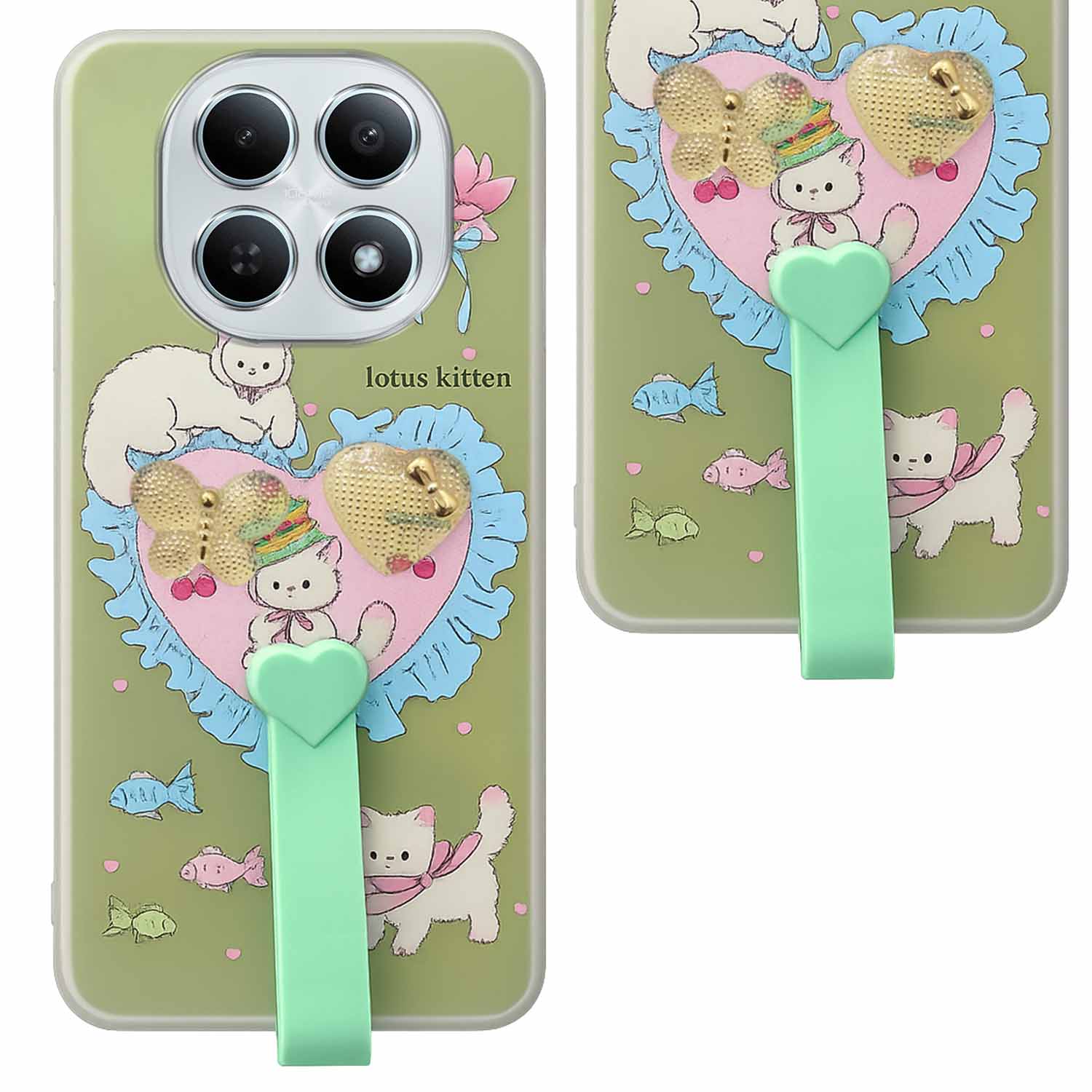 For Poco M8 5G Back Cover Case (3D Cute Heart Strap Holder | Camera Protection | Designer Girls Print)