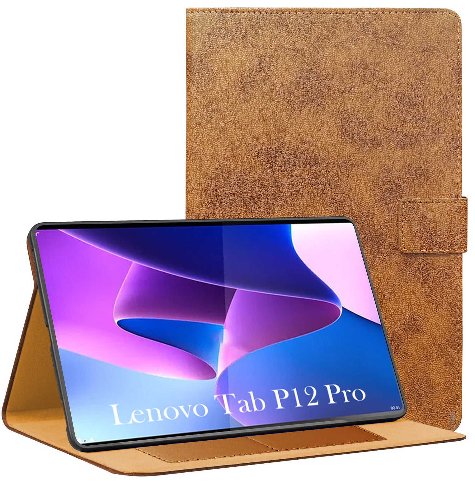 For Lenovo Tab P12 Pro 12.6 InchTB-Q706Z/Q706F Flip Cover Folio Cover (PU Leather | Multi-Angle Smart Stand | Card Storage Slots | Silicone Back Pouch)