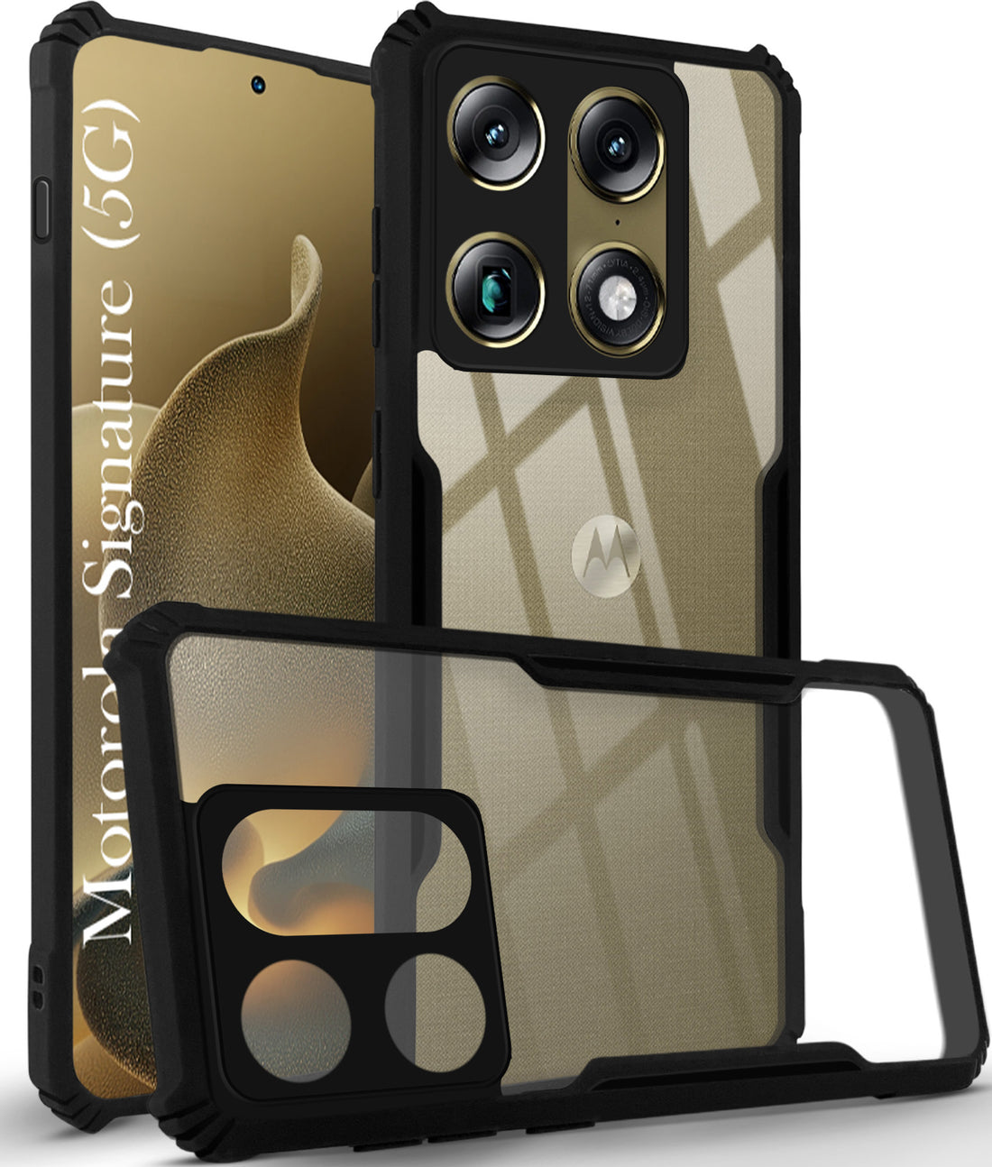For Motorola Signature 5G Back Cover Case Hybrid (Shockproof with Polycarbonate Clear Panel | Professional Black)