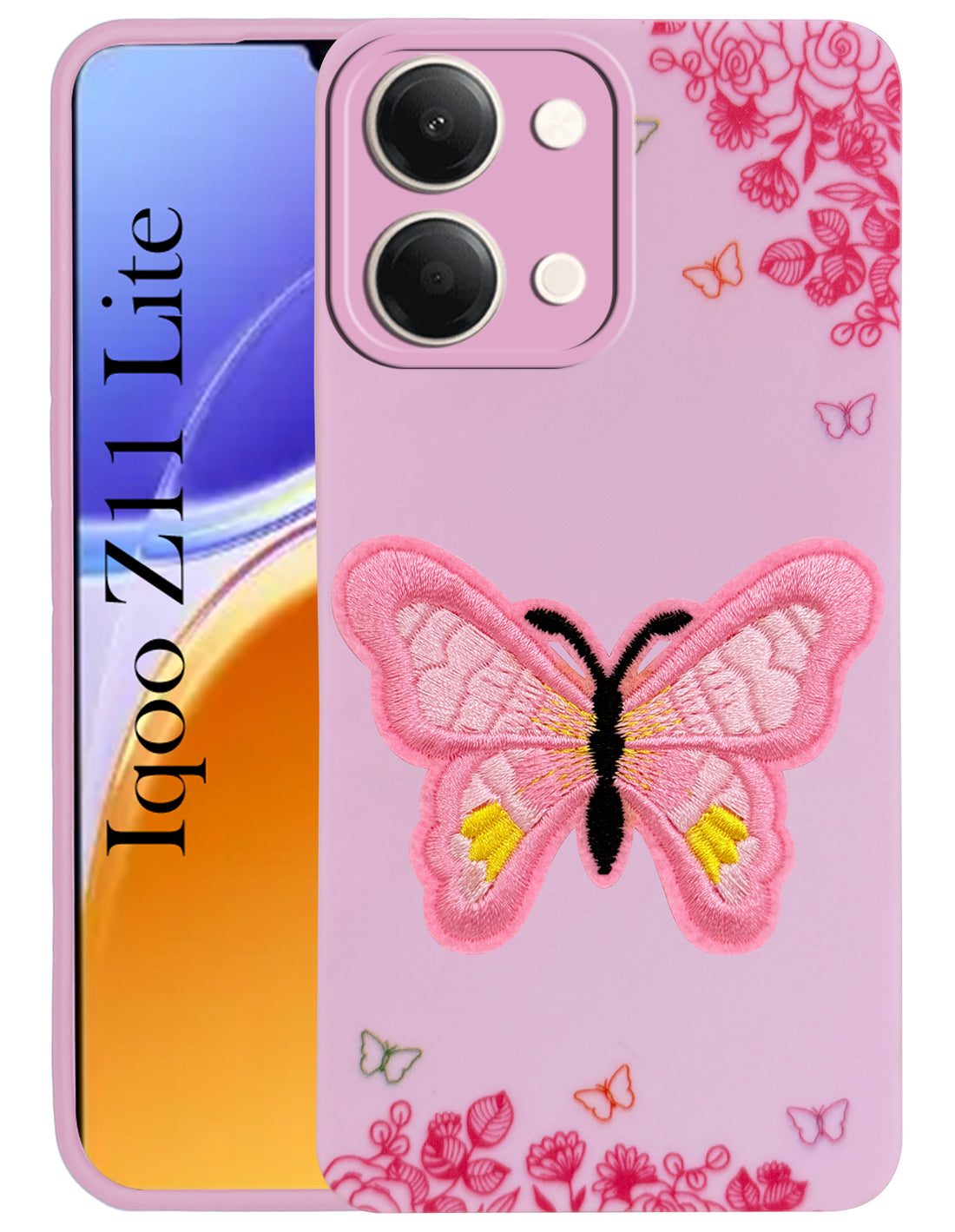 For Vivo iQOO Z11 Lite Back Cover Case (Soft Butterfly Embroidery | Women Teen Girls | Camera Protection| Matte Silicone)