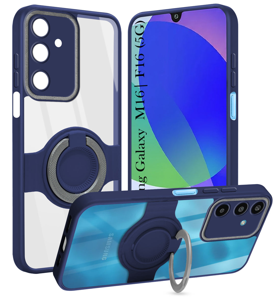 For Samsung Galaxy M16 5G | Samsung Galaxy F16 5G Back Cover Case with stand (Built-in Ring Holder Kickstand | Lifetime Anti Yellow | Camera Protection)