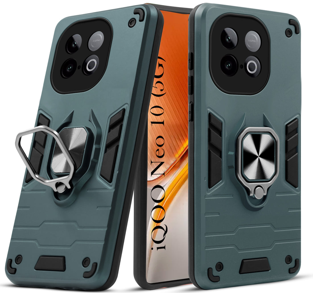 For Vivo iQOO Neo 10 Back Cover Case (Shockproof Dual Layer Polycarbonate |Ring Holder Kickstand)