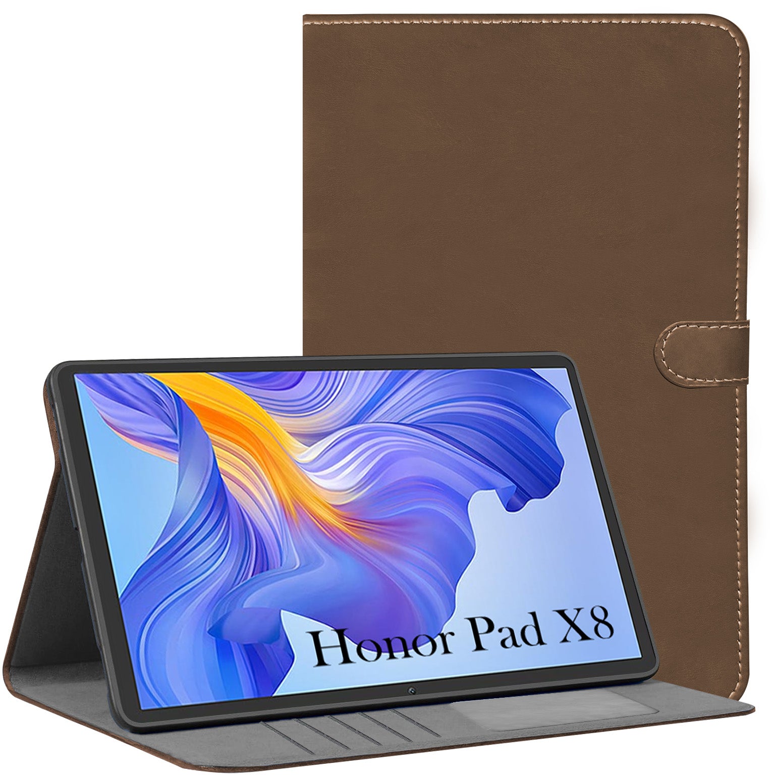 For Flip Cover Folio Case Honor Pad X8 10 Inch AGM3-W09HN (PU Matte Leather | Multi-Angle Smart Stand | Card Storage Slots | Silicone Back Pouch)