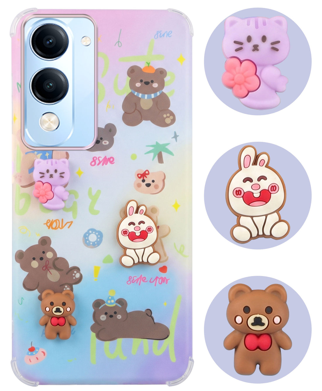 For Vivo iQOO Z10 Lite Back Cover Case (3D Cute Cartoons | Hard Back Side Soft | Matte Premium Finish | HD Printing)
