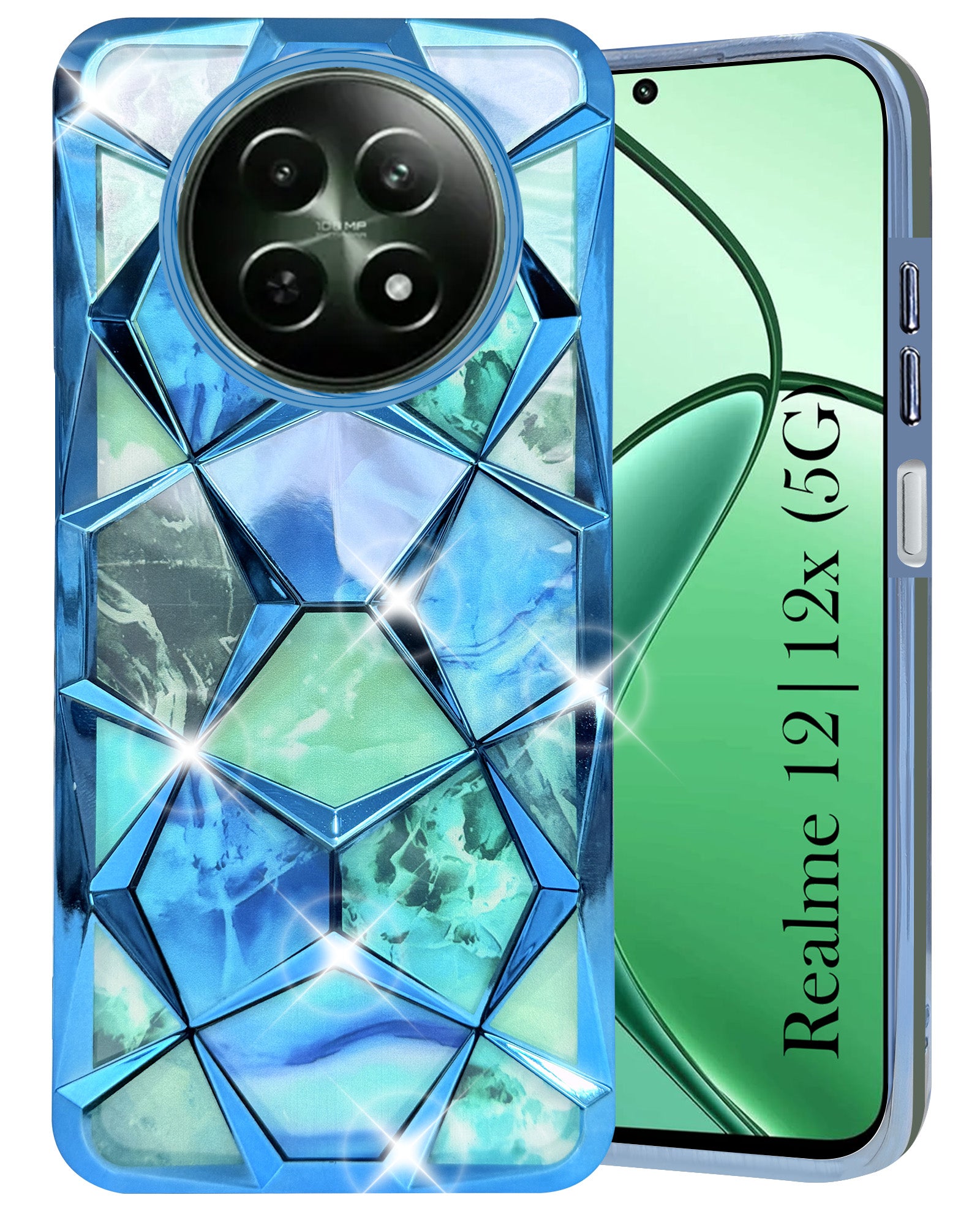 For Realme 12 | Realme 12X Back Cover Case( Dual Design Glitter Sparkle and Detachable Diamond Print Case | Soft and Flexible)