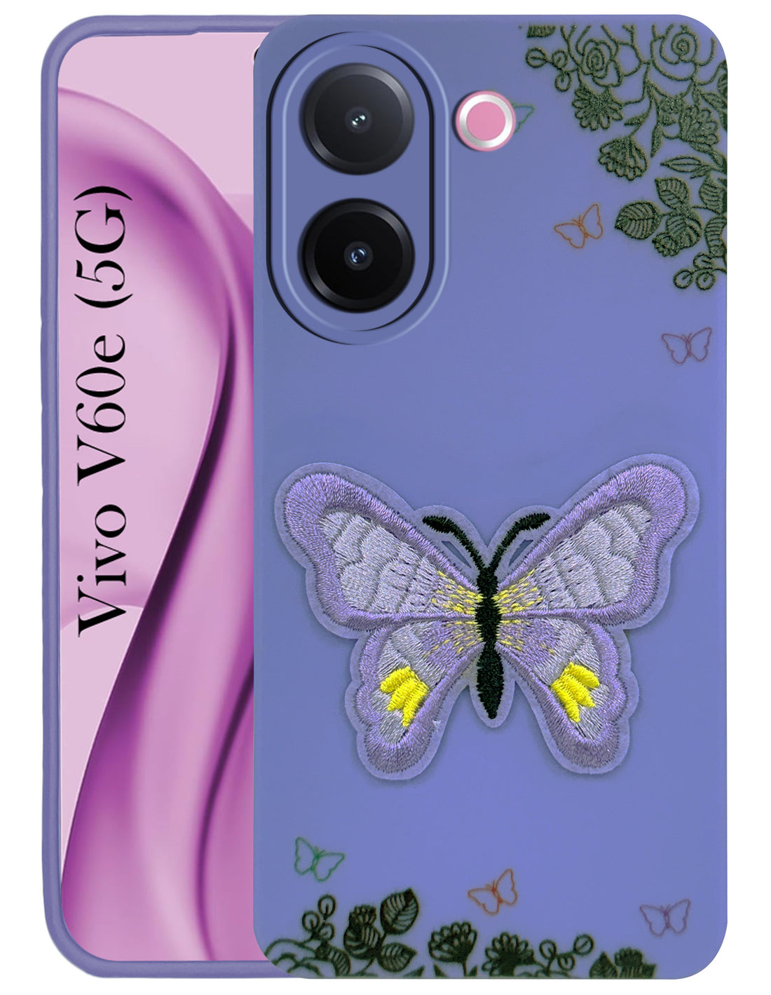 For Vivo V60e Back Cover Case (SoFt Butter Fly Embroidery | Women Teen Girls | Camera Protection| Matte Silicone)