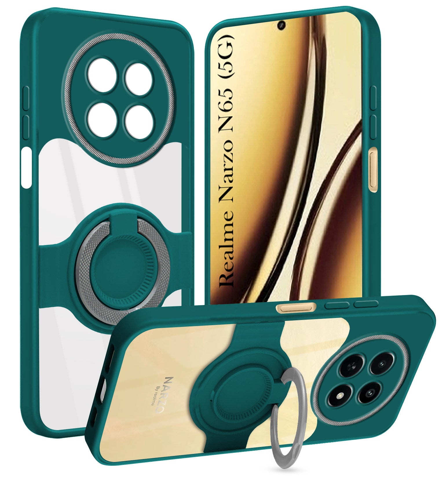 For Realme Narzo N65 5G Back Cover Case with stand (Built-in Ring Holder Kickstand | Lifetime Anti Yellow | Camera Protection)
