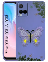 For Vivo Y21e | Vivo Y21A | Vivo Y32 Back Cover Case (Soft Butterfly Embroidery | Women Teen Girls | Camera Protection| Matte Silicone)
