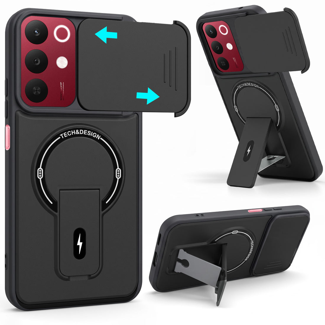 For Realme 15X Back Case Cover Metallic (Hybrid Armor Kickstand | Sliding Shutter Camera Protection | MagSafe Compatible)